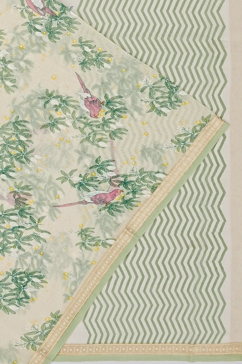 Chanderi Cotton Floral Printed White Saree