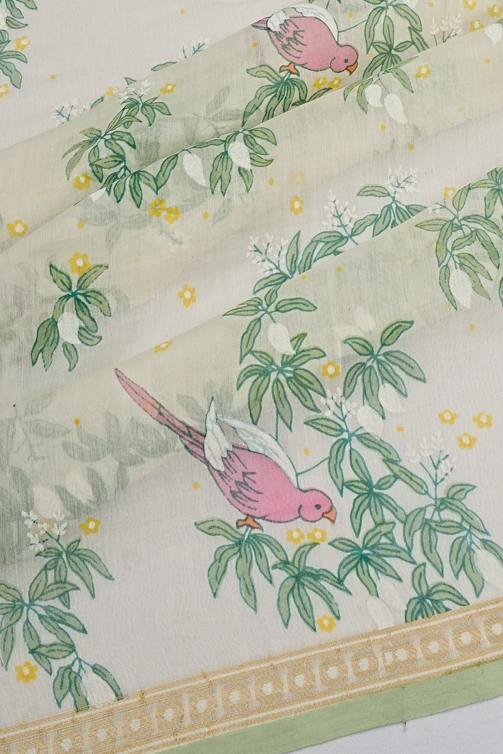 Chanderi Cotton Floral Printed White Saree