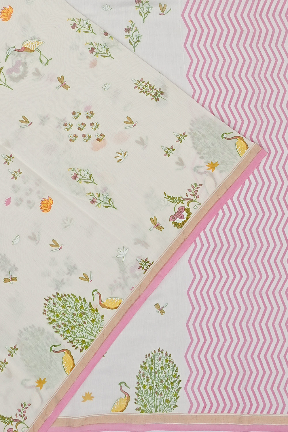 Chanderi Cotton Floral Printed White Saree