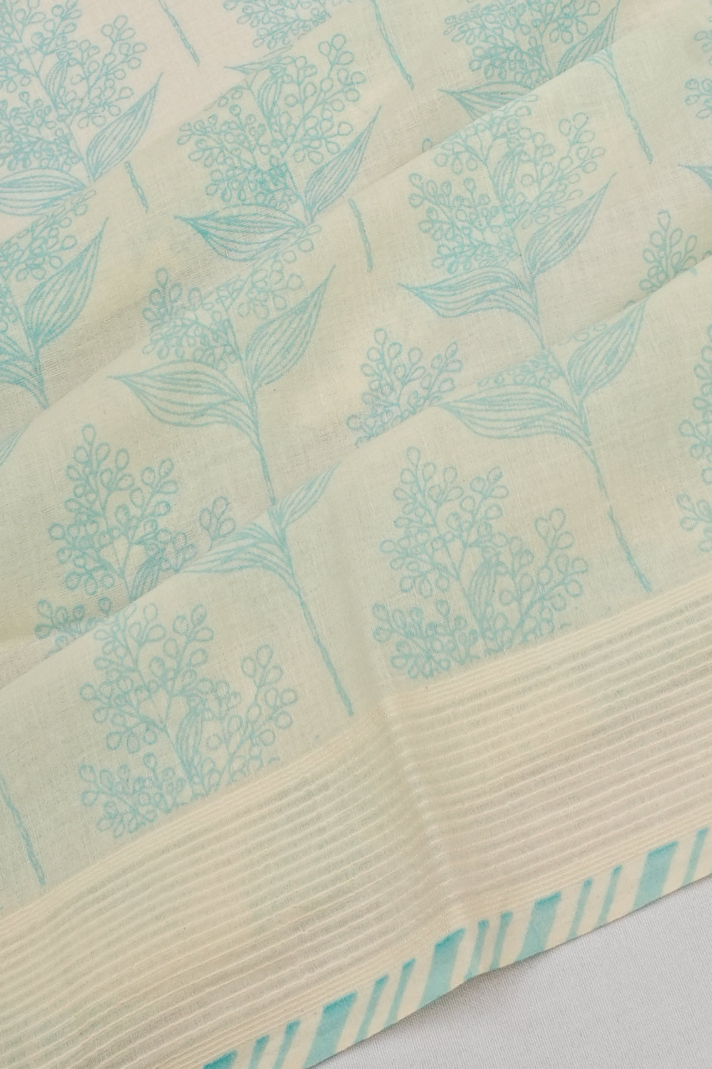 Chanderi Cotton Floral Printed White Saree