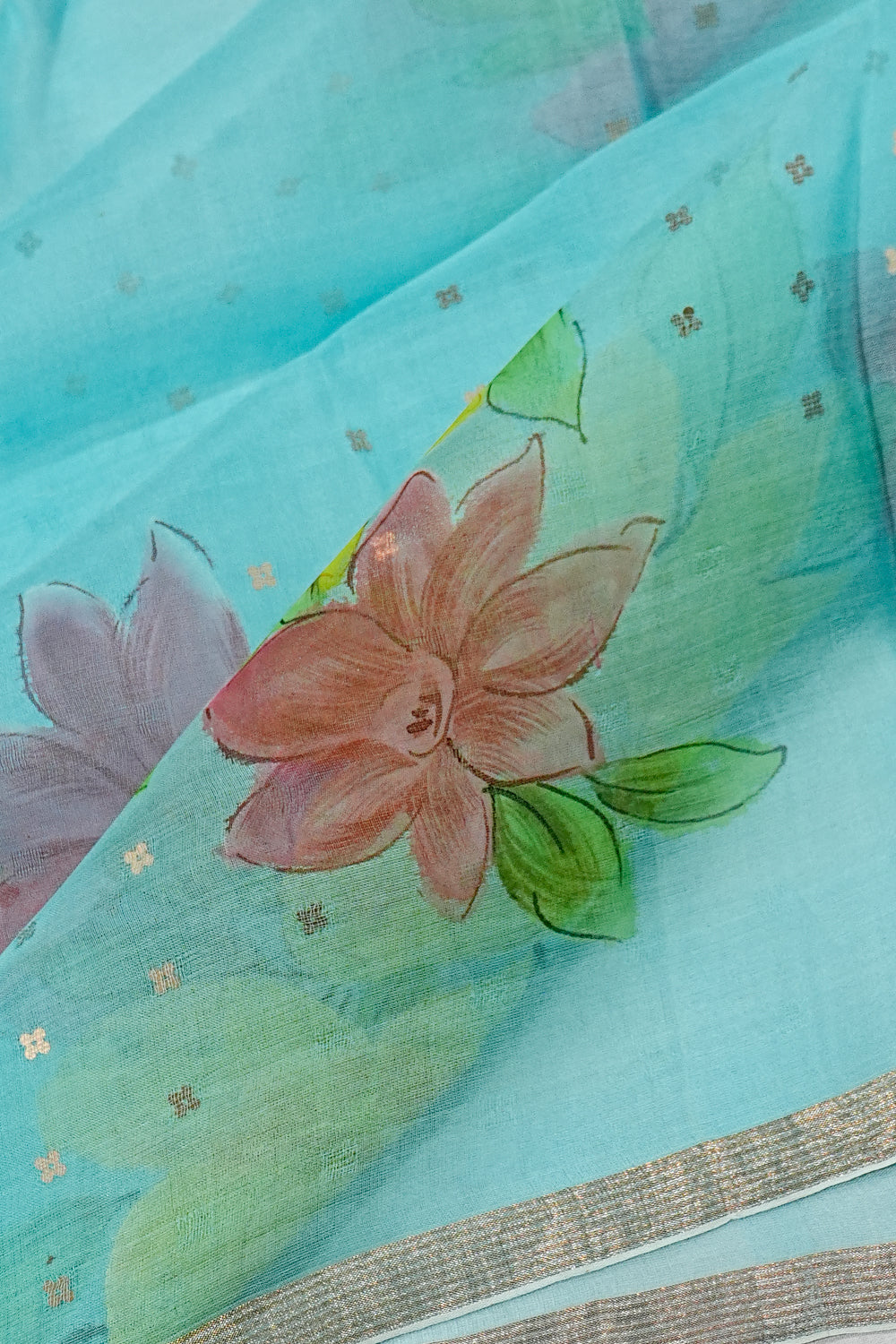 Organza Floral Printed Sky Blue Saree With Sequin Work