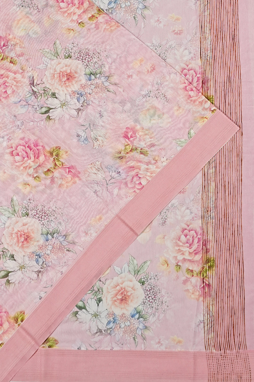 Chanderi Cotton Floral Printed Peach Saree 1214962148