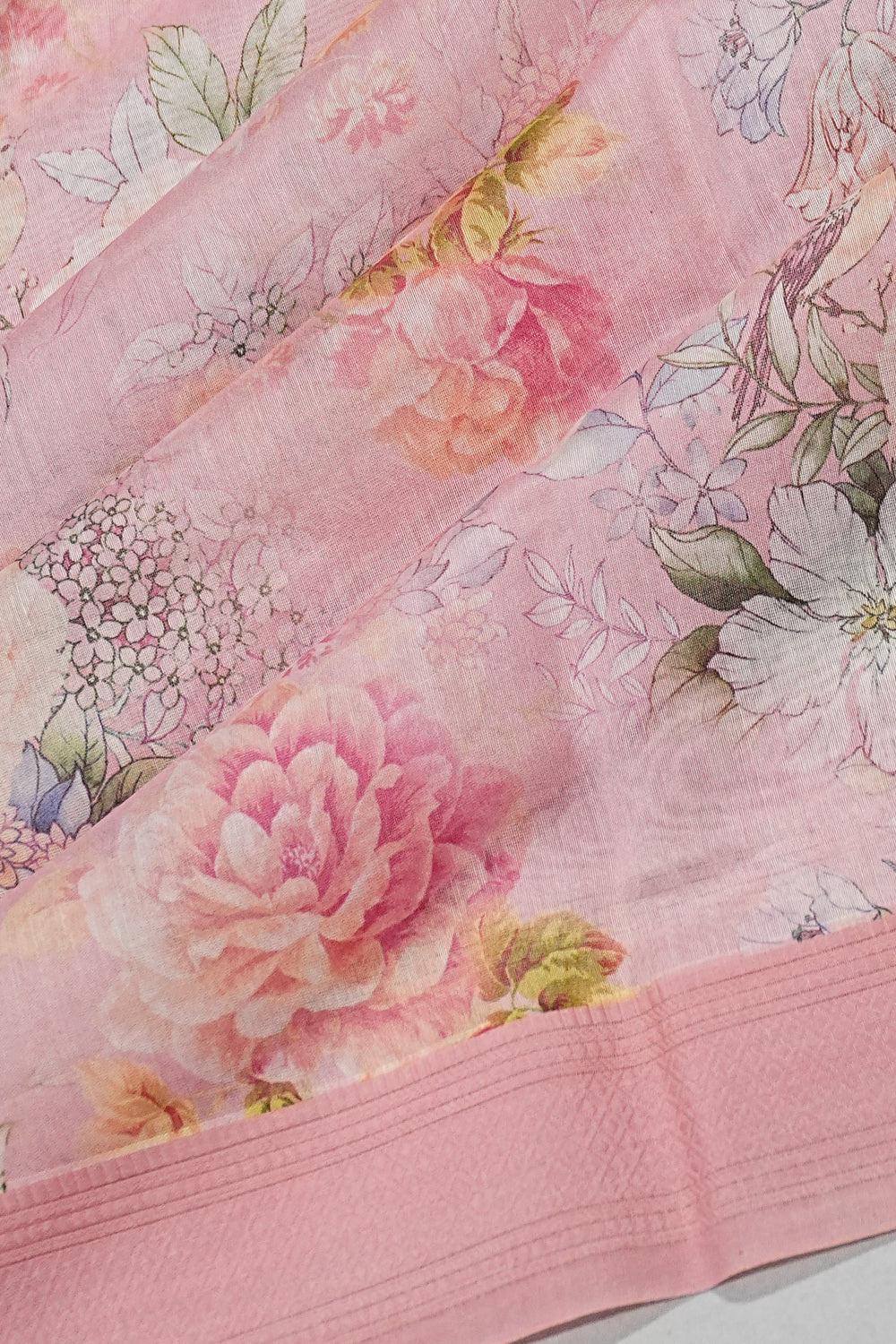 Chanderi Cotton Floral Printed Peach Saree 1214962148