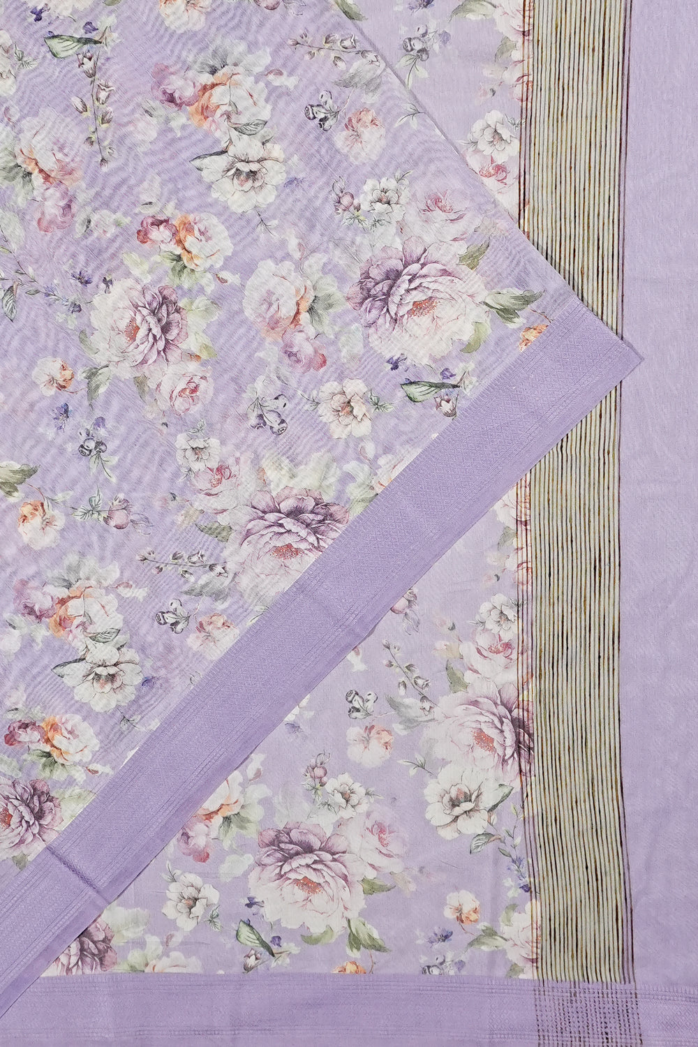 Chanderi Cotton Floral Printed Lavender Saree