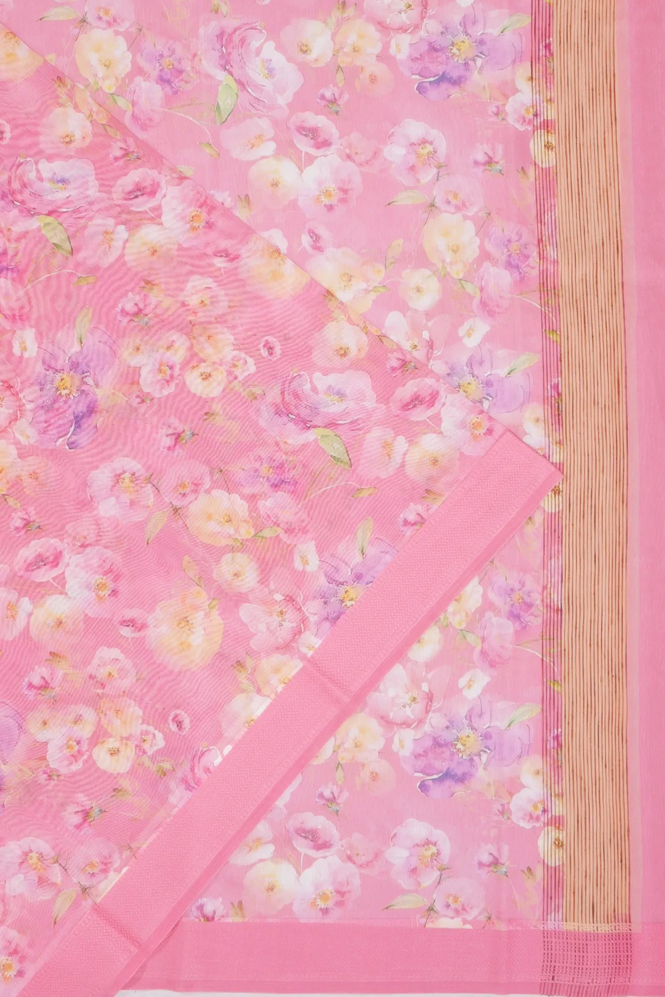 Chanderi Silk Floral Printed Baby Pink Saree