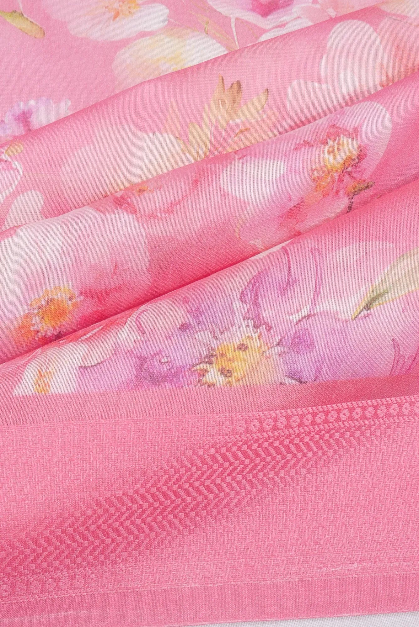 Chanderi Silk Floral Printed Baby Pink Saree