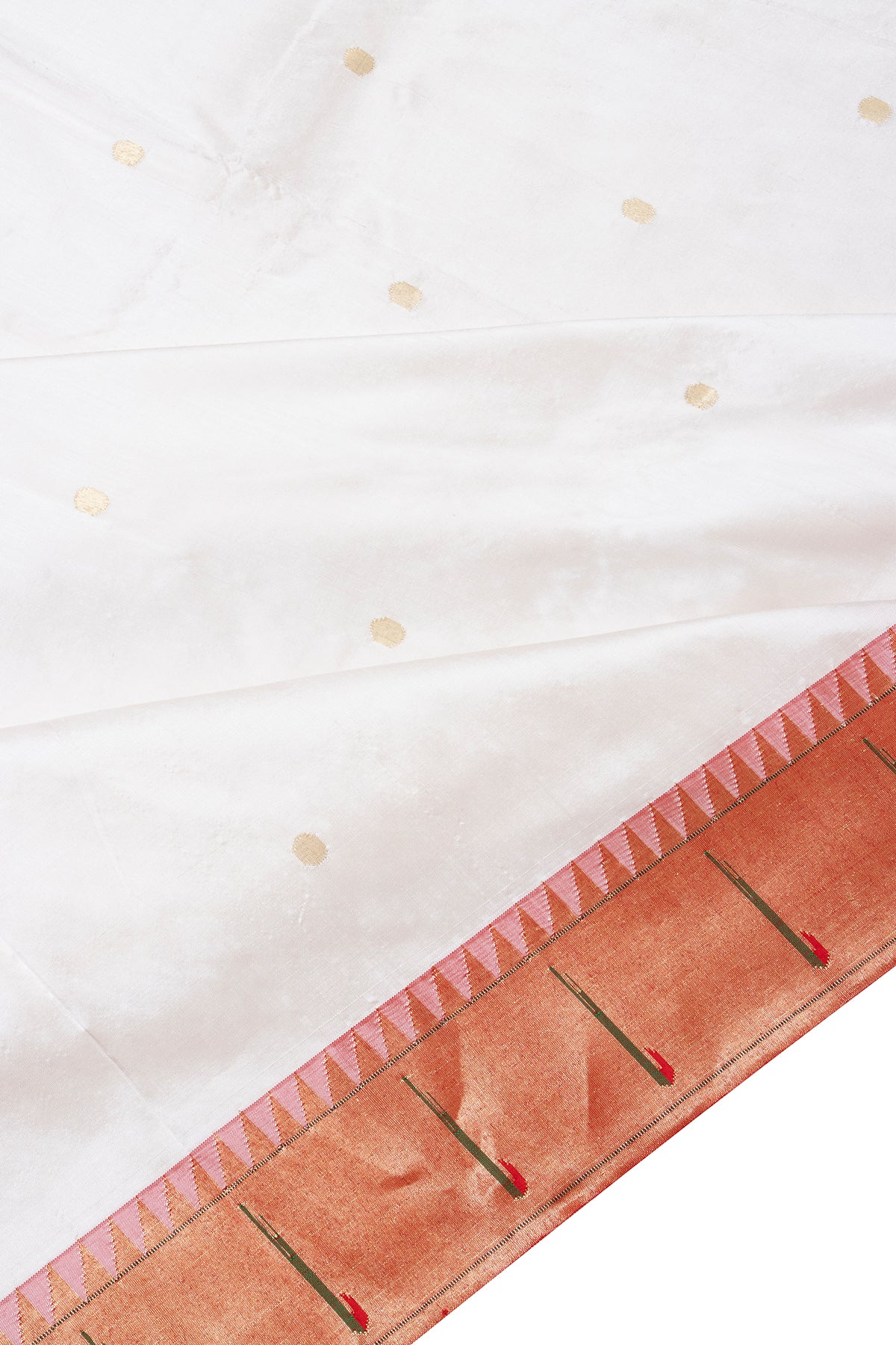Paithani Silk Butta White Saree With Muniya Border