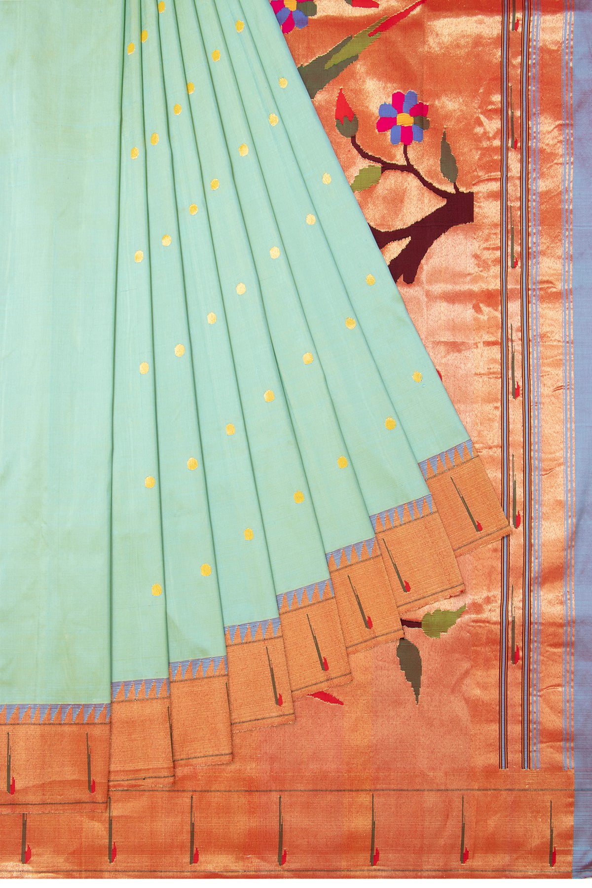 Paithani Silk Butta Sea Green Saree With Muniya Border