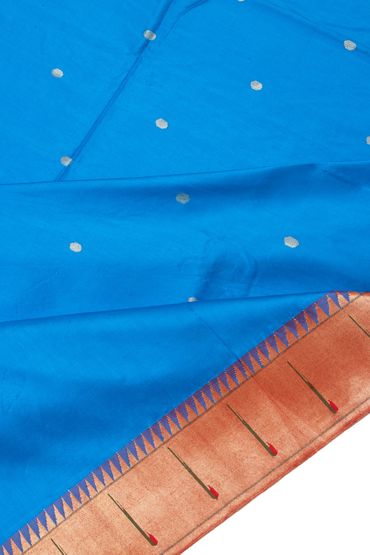 Paithani Silk Butta Blue Saree With Muniya Border