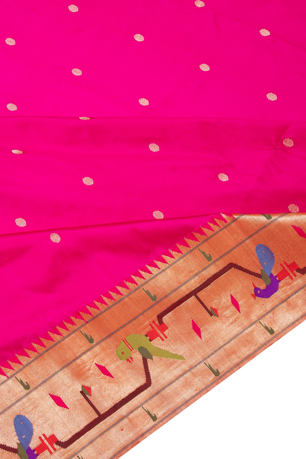 Paithani Silk Butta Rani Pink Saree With Akruthi Border