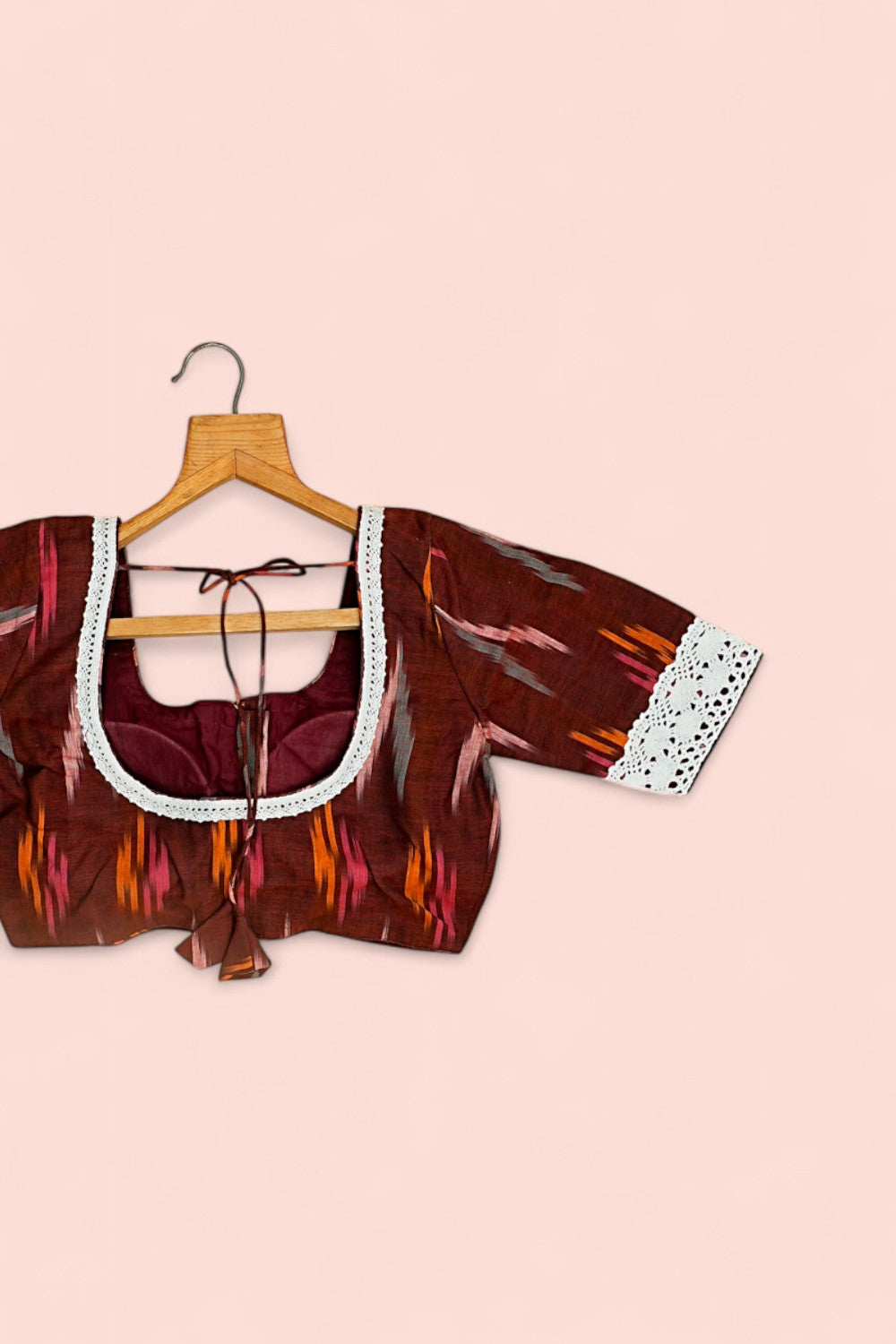 Cotton Readymade Padded Ikat Maroon Blouse Size 36