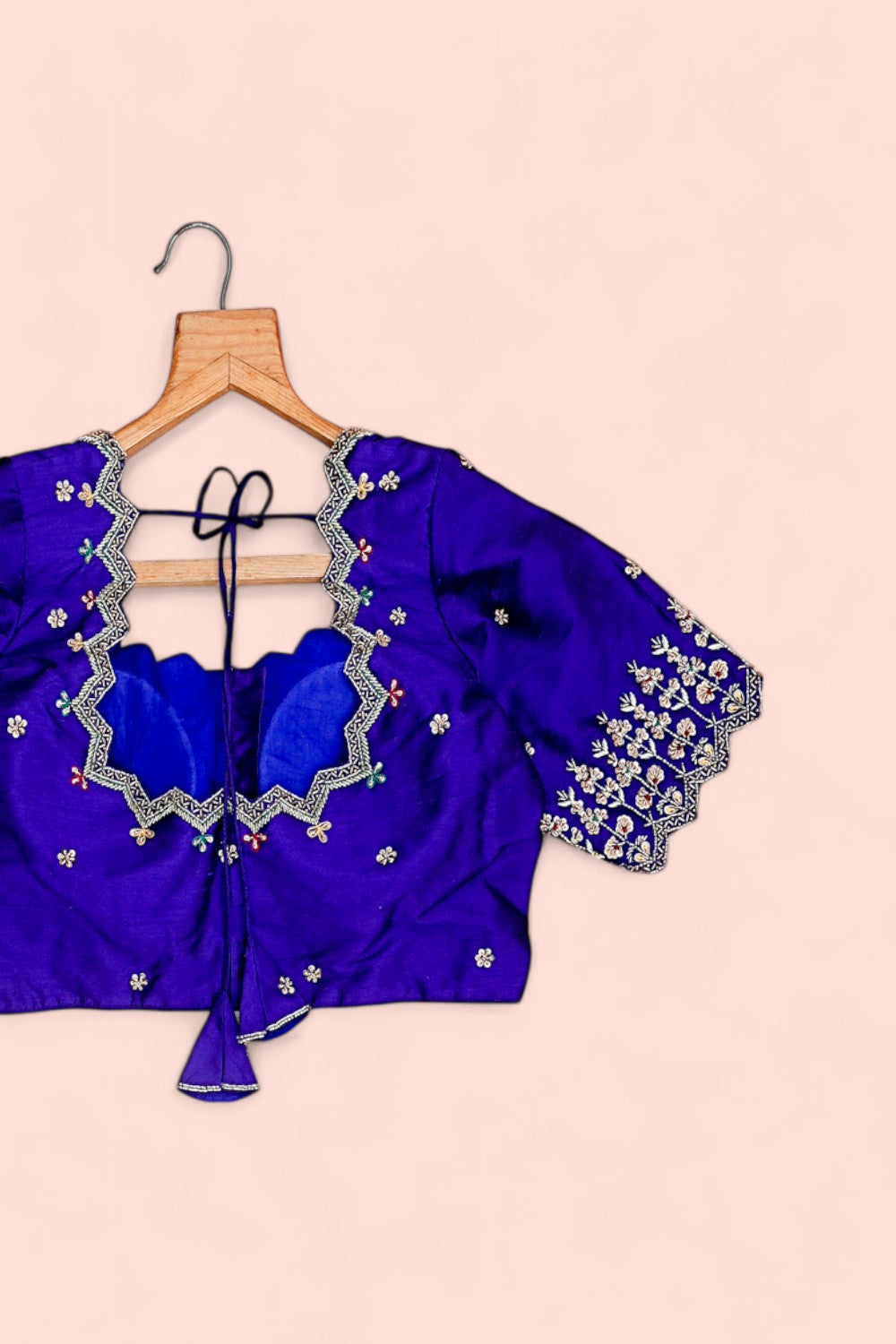 Raw Silk Readymade Padded Royal Blue Blouse Size 36