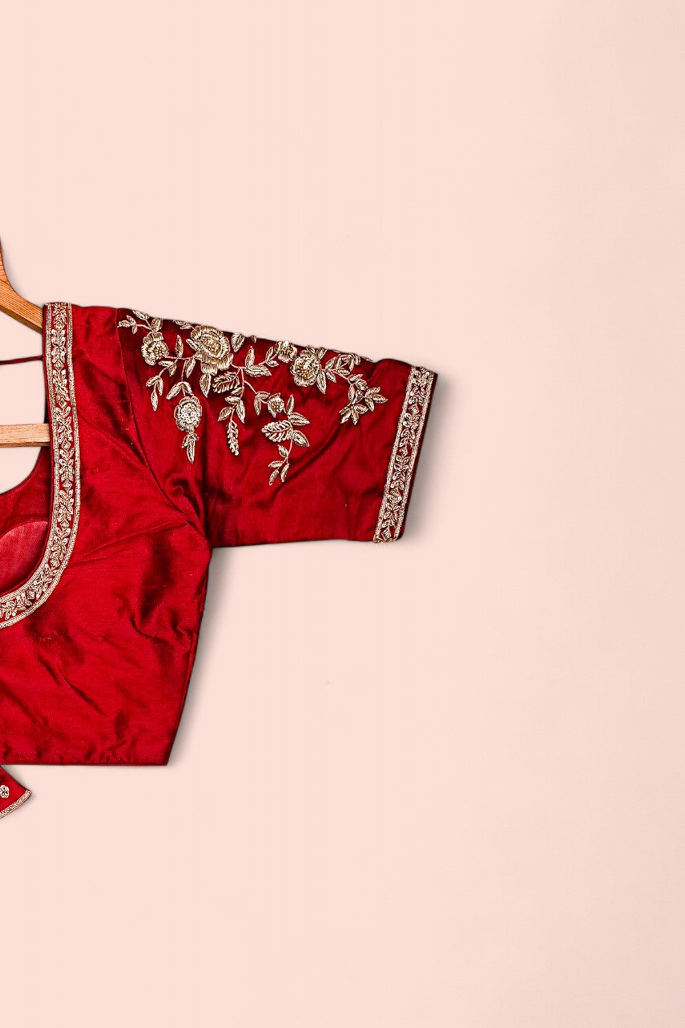 Raw Silk Readymade Padded Red Blouse Size 36