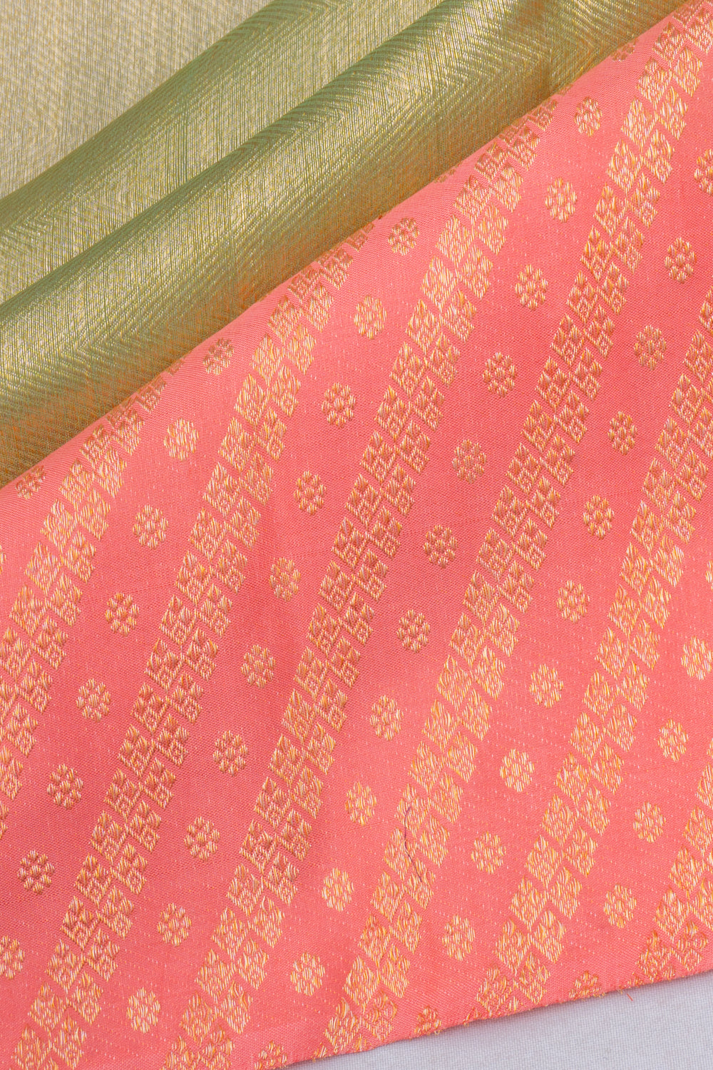 Kanchipuram Silk Tissue Zig Zag Lines Green Saree