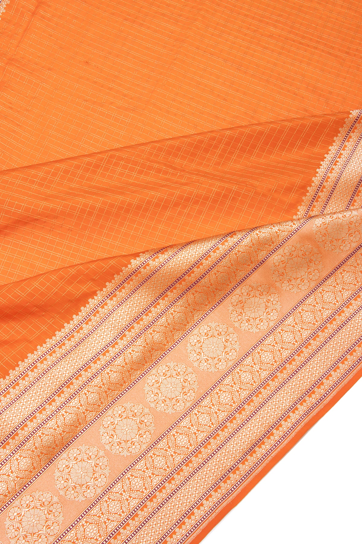 Banarasi Silk Checks Orange Saree