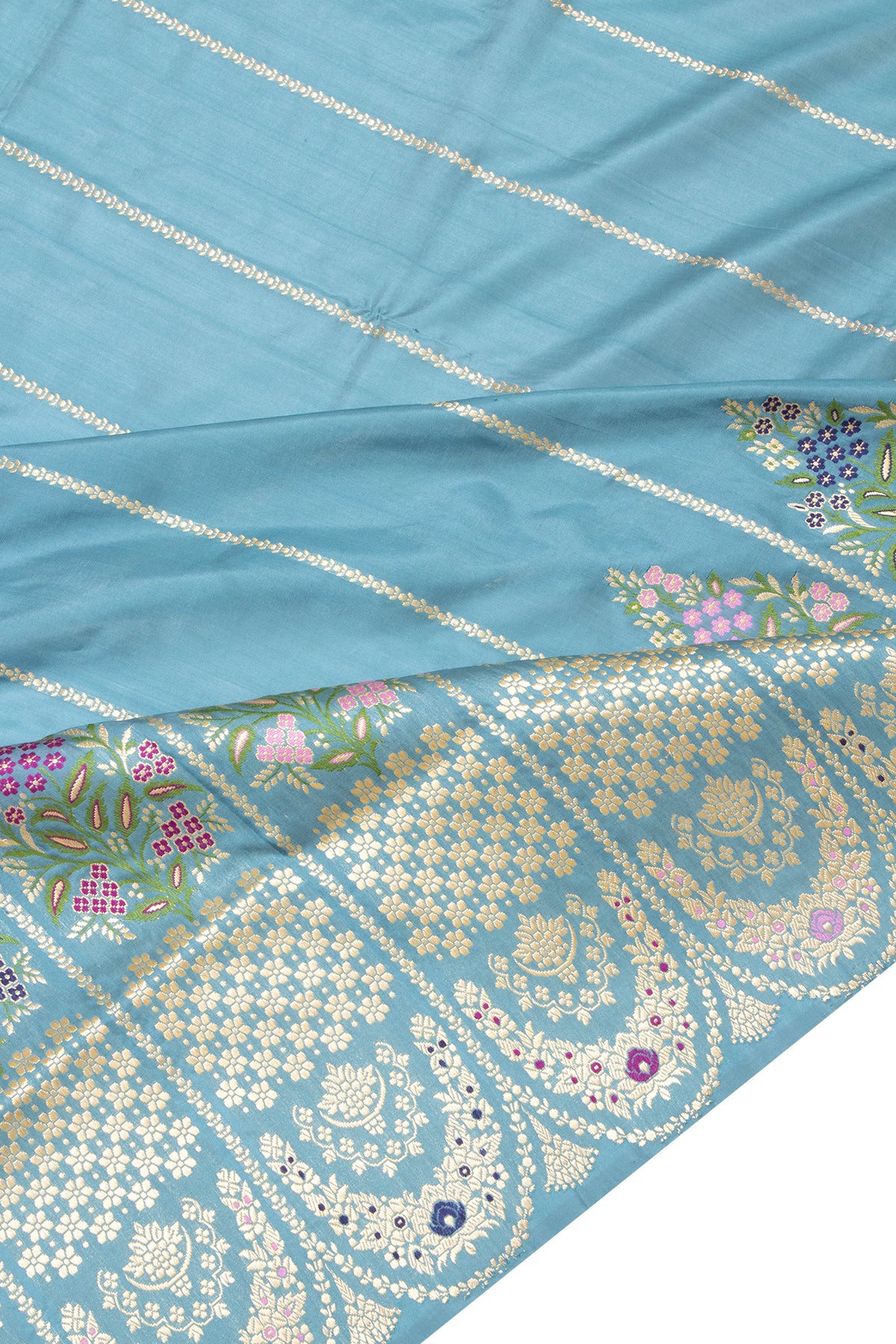 Banarasi Silk Vertical Lines Powder Blue Saree