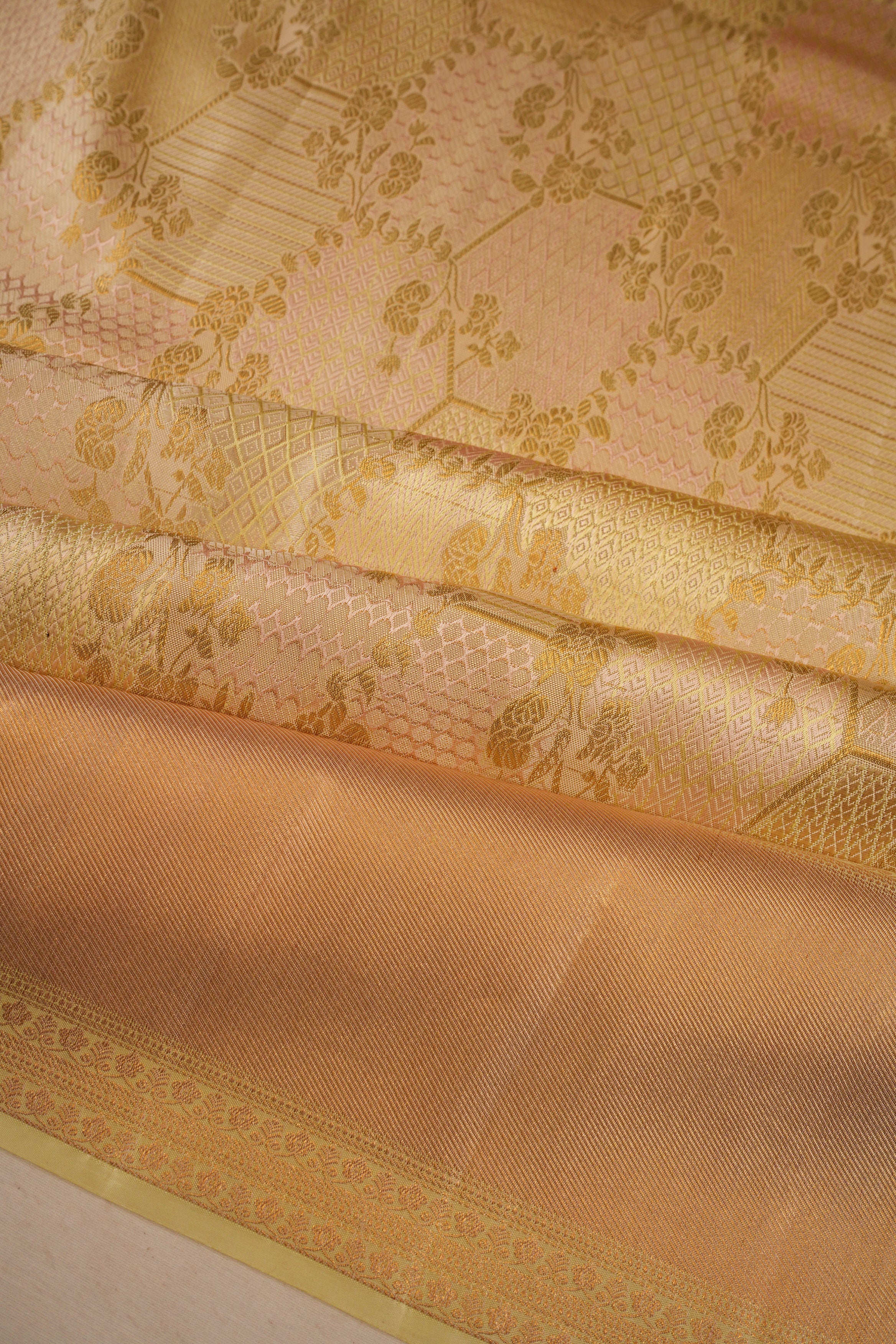 Kanchipuram Silk Brocade Cream Saree