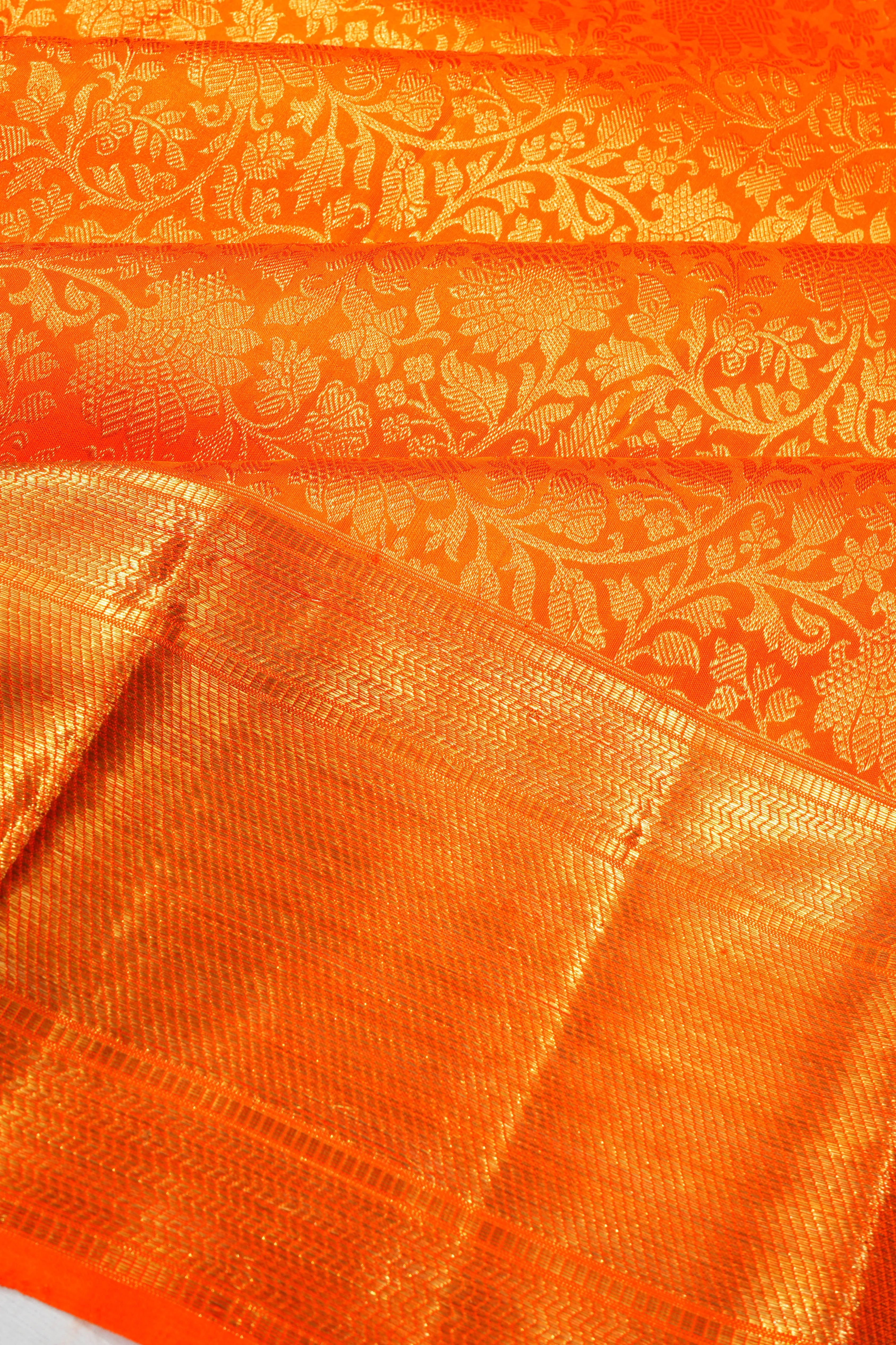 Kanchipuram Silk Brocade Orange Saree