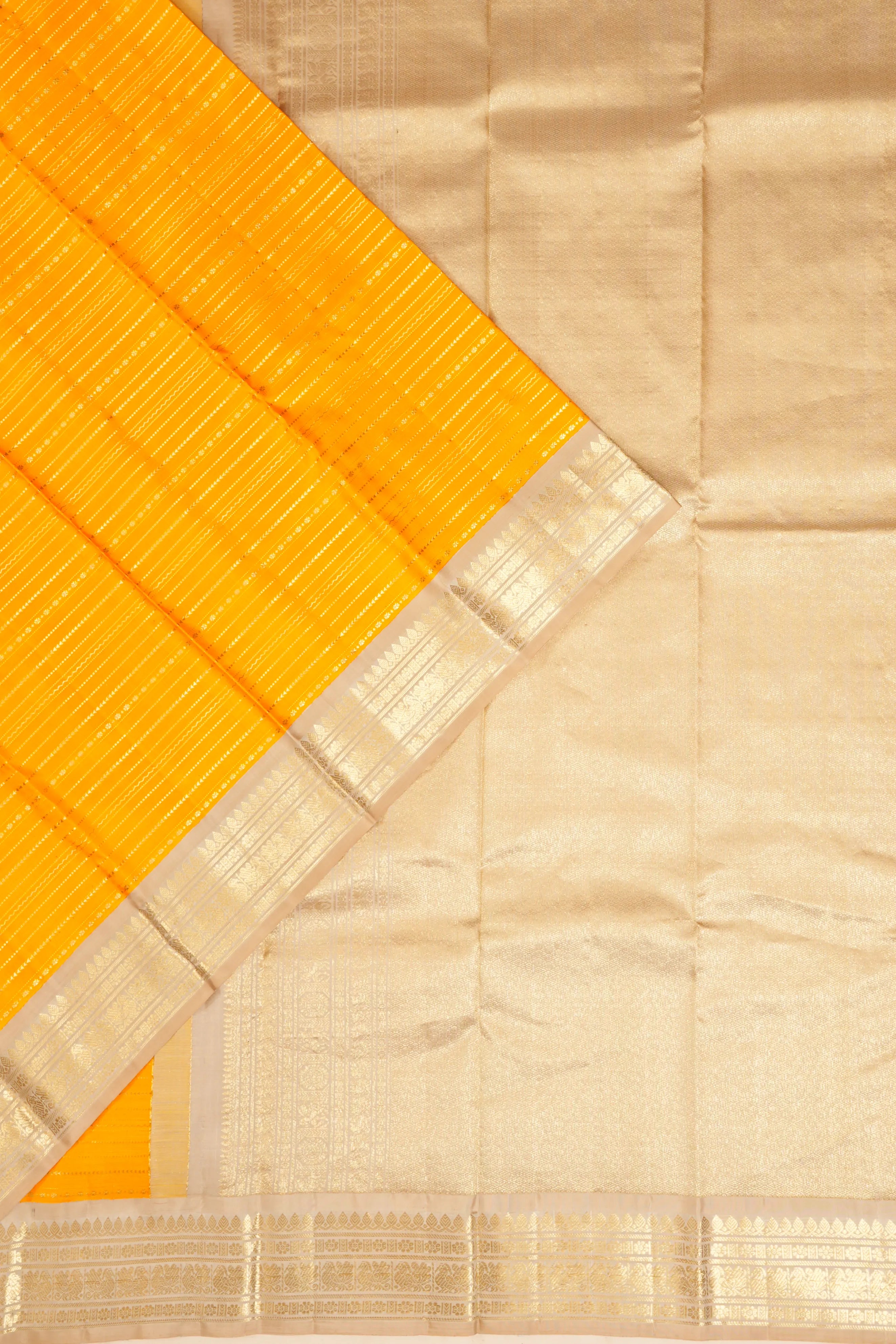 Kanchipuram Silk Horizontal Lines Yellow Saree