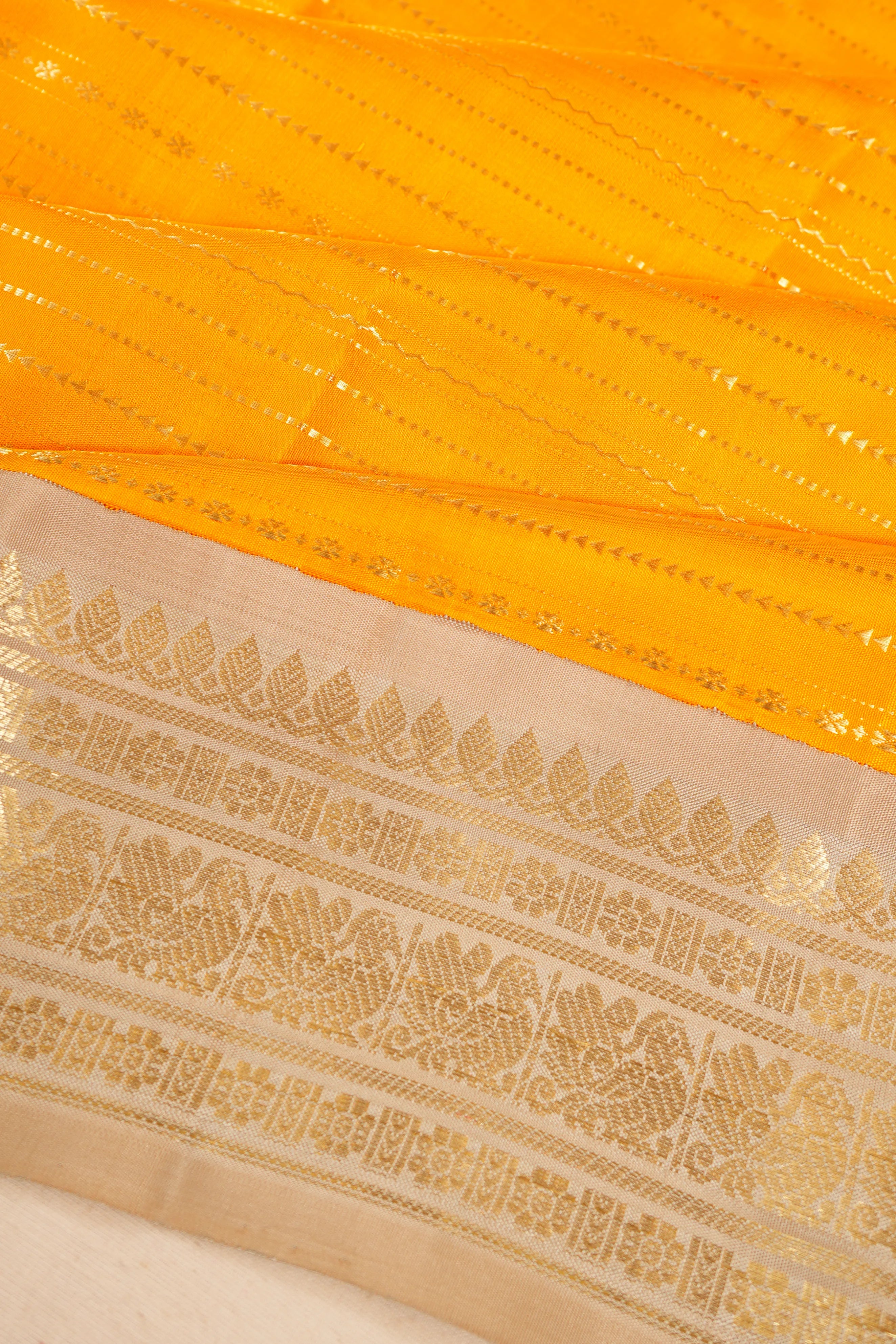 Kanchipuram Silk Horizontal Lines Yellow Saree