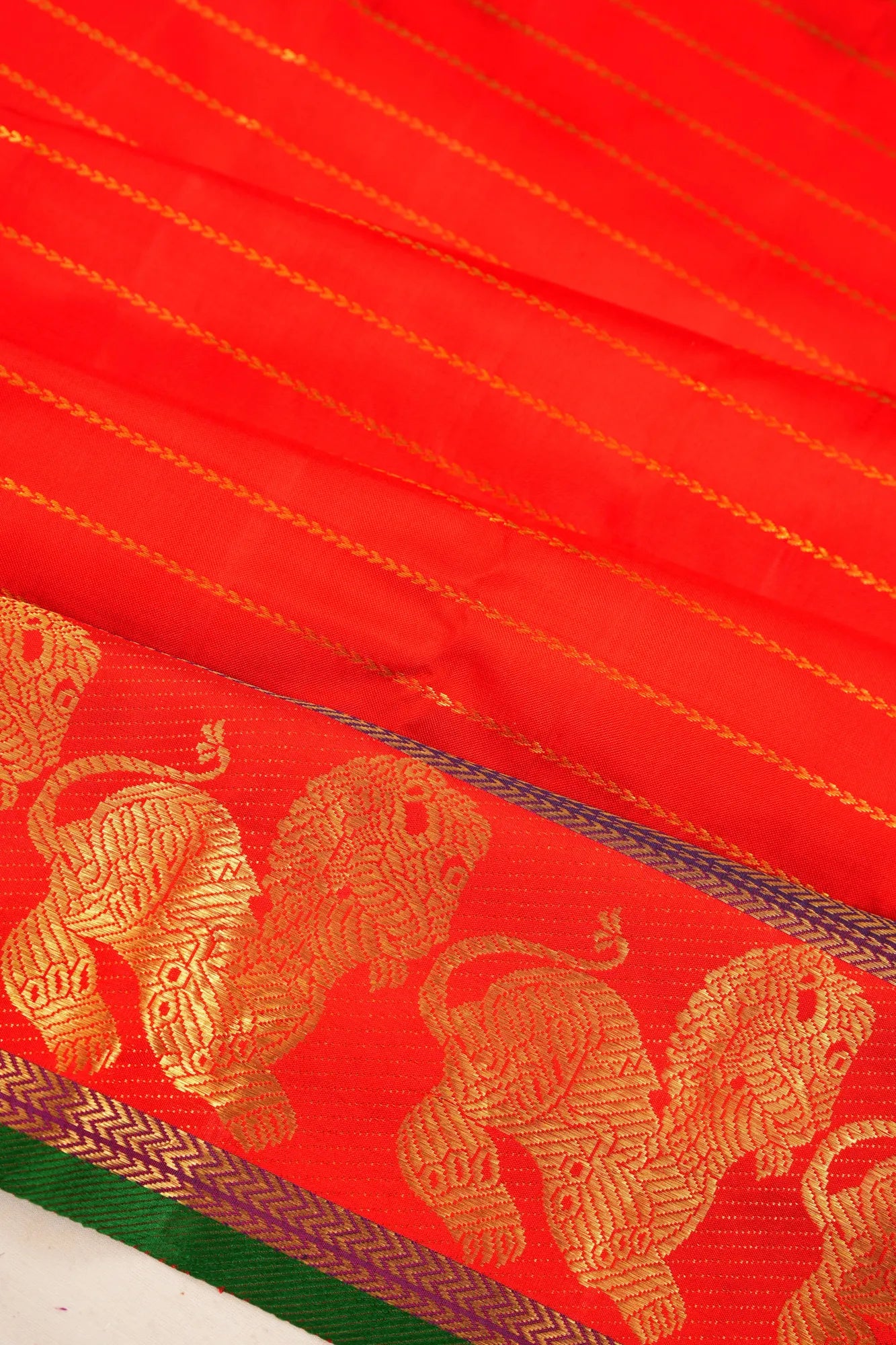 Kanchipuram Silk Horizontal Lines Red Saree