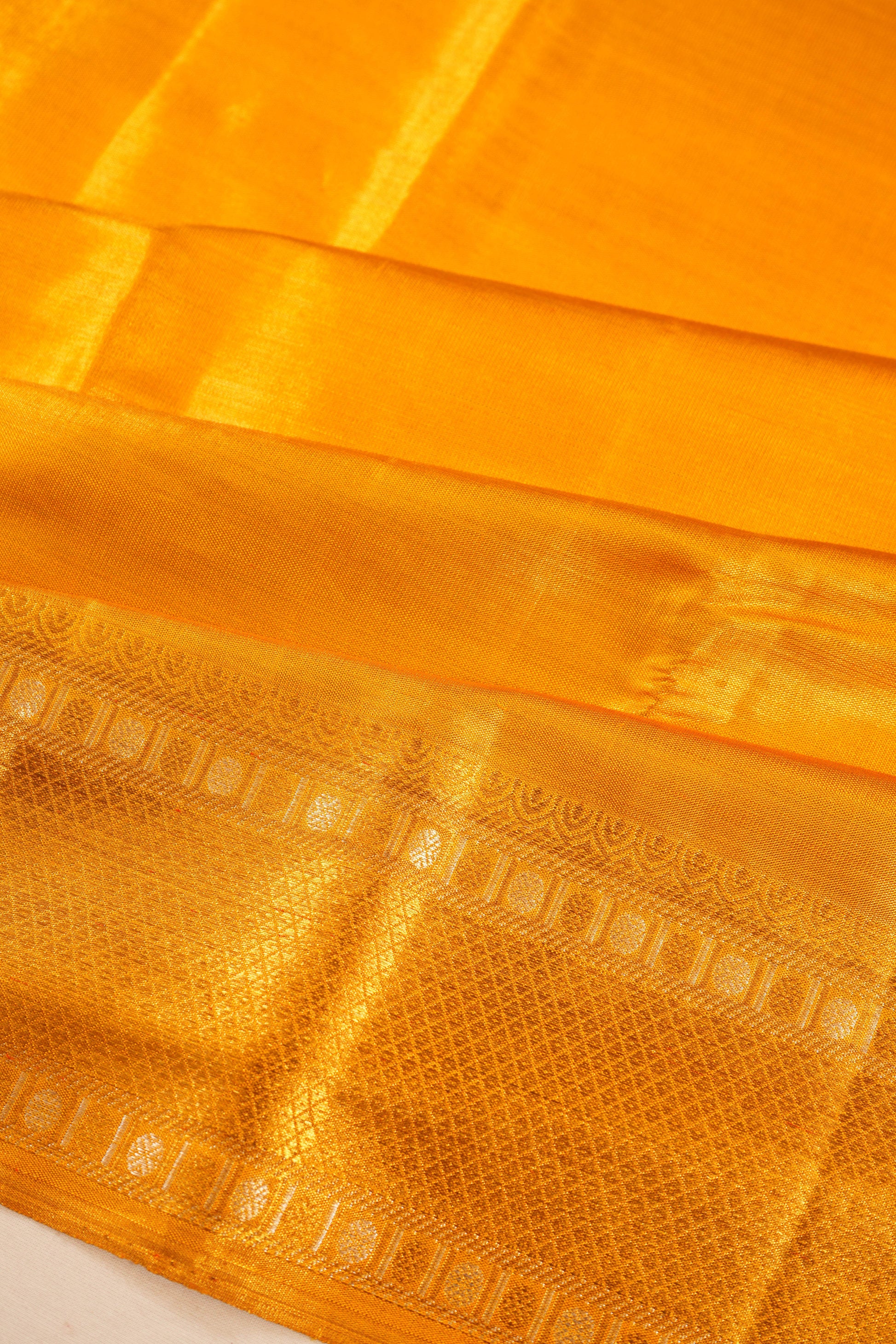 Kanchipuram Silk Tissue Plain Yellow Saree