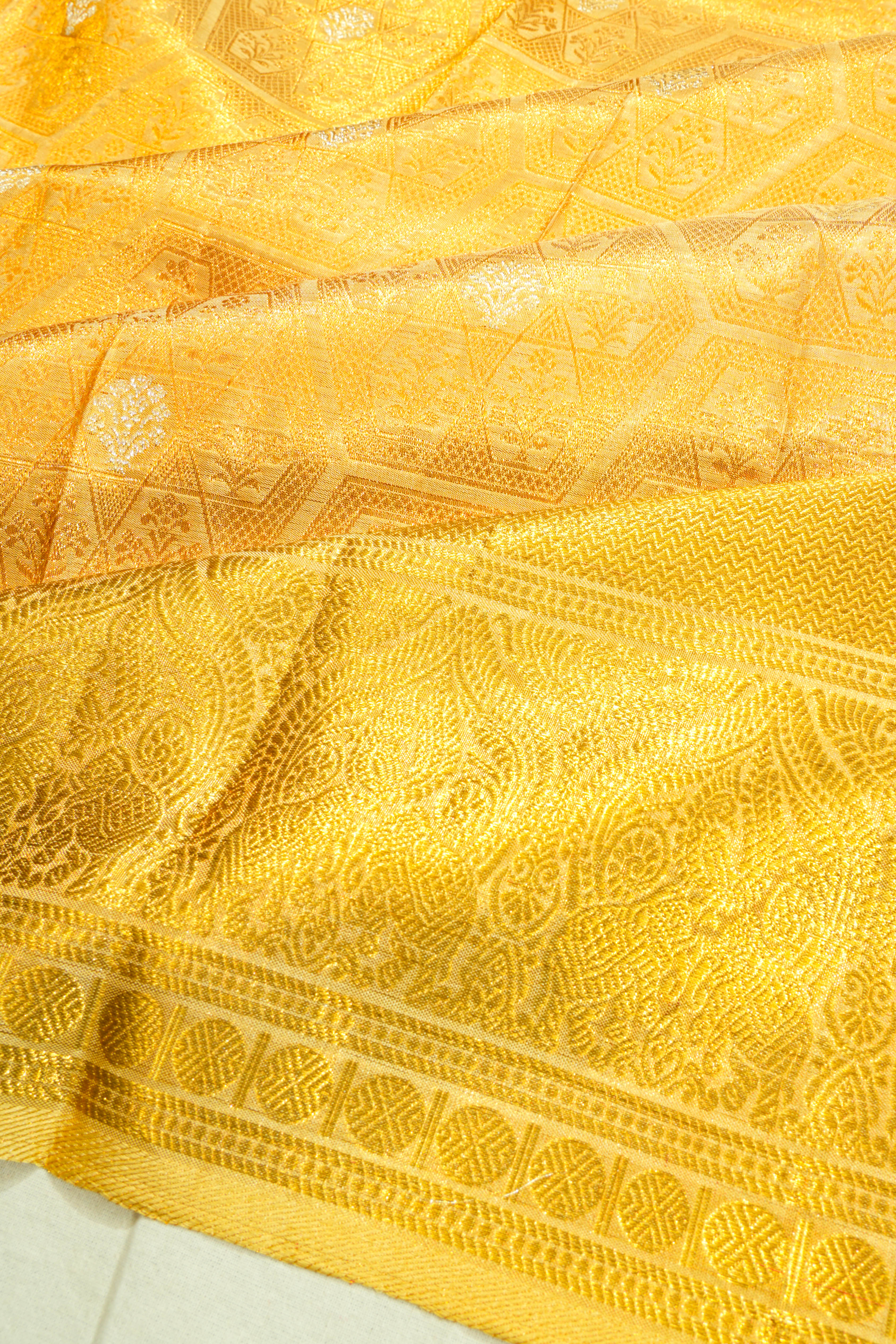 Kanchipuram Silk Tissue Brocade Gold Saree