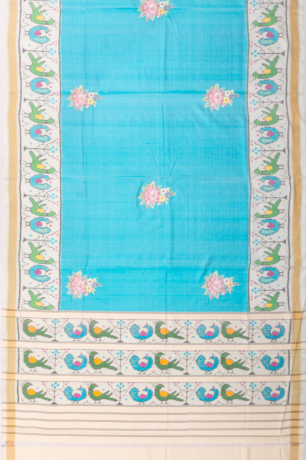 Rajkot Patola Silk Ikat Pastel Blue Saree With Attached Embroidery Patch