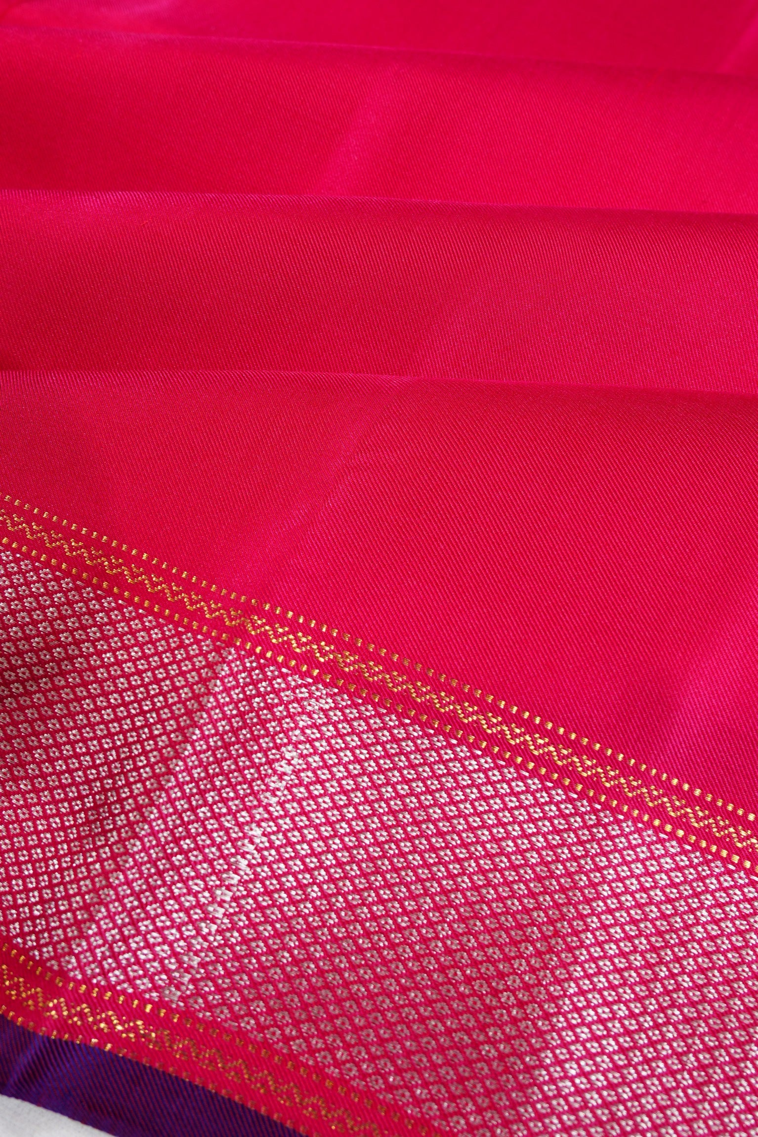 Kanchipuram Silk Twill Plain Rani Pink Saree