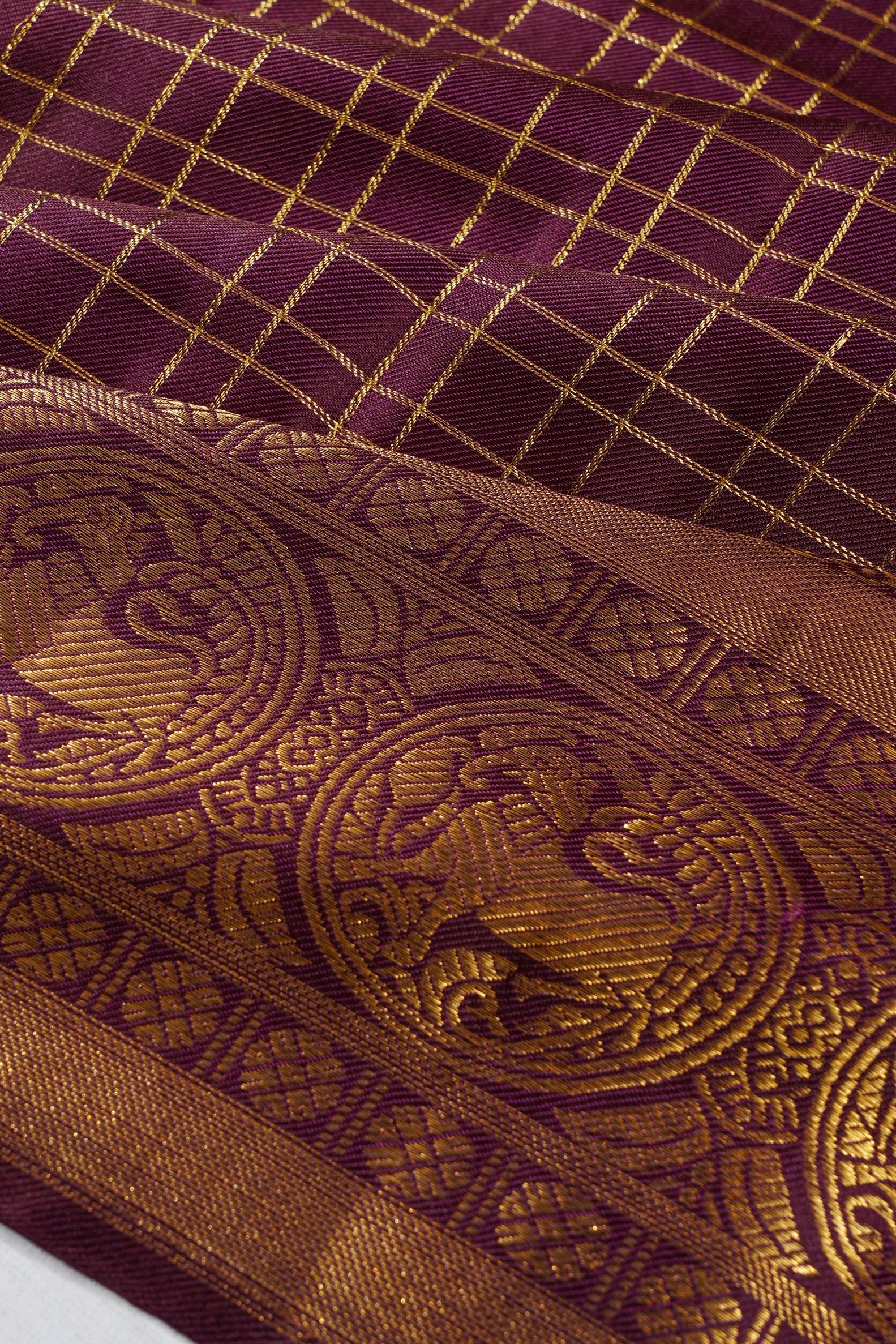 Kanchipuram Silk Twill Checks Brown Saree