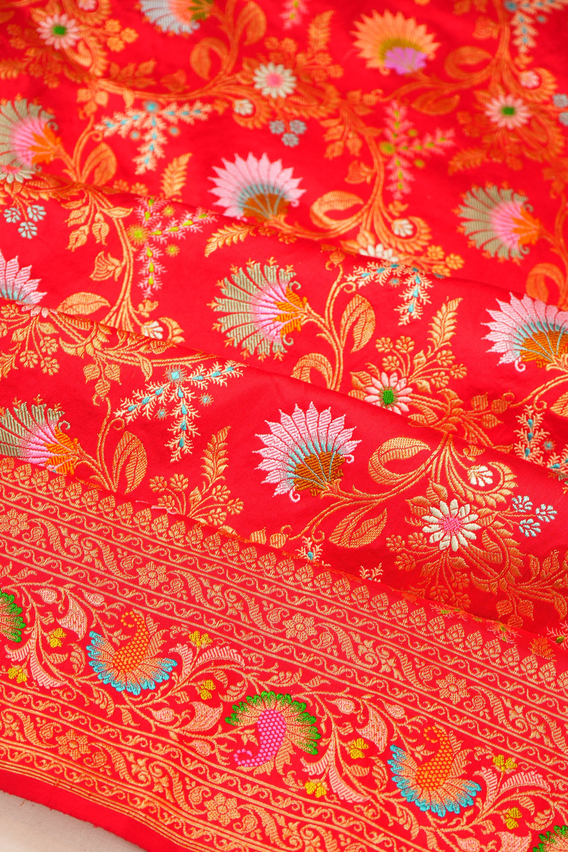 Banarasi Silk Jangla Jaal Red Saree