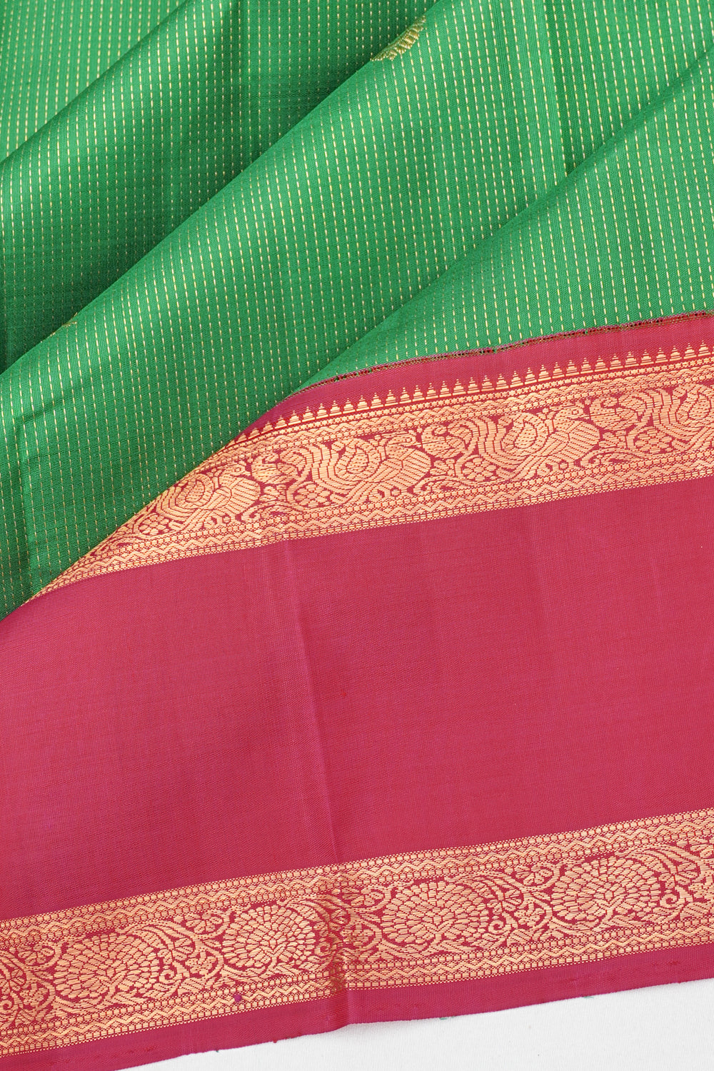 Kanchipuram Silk Vertical Lines And Butta Dark Green Saree