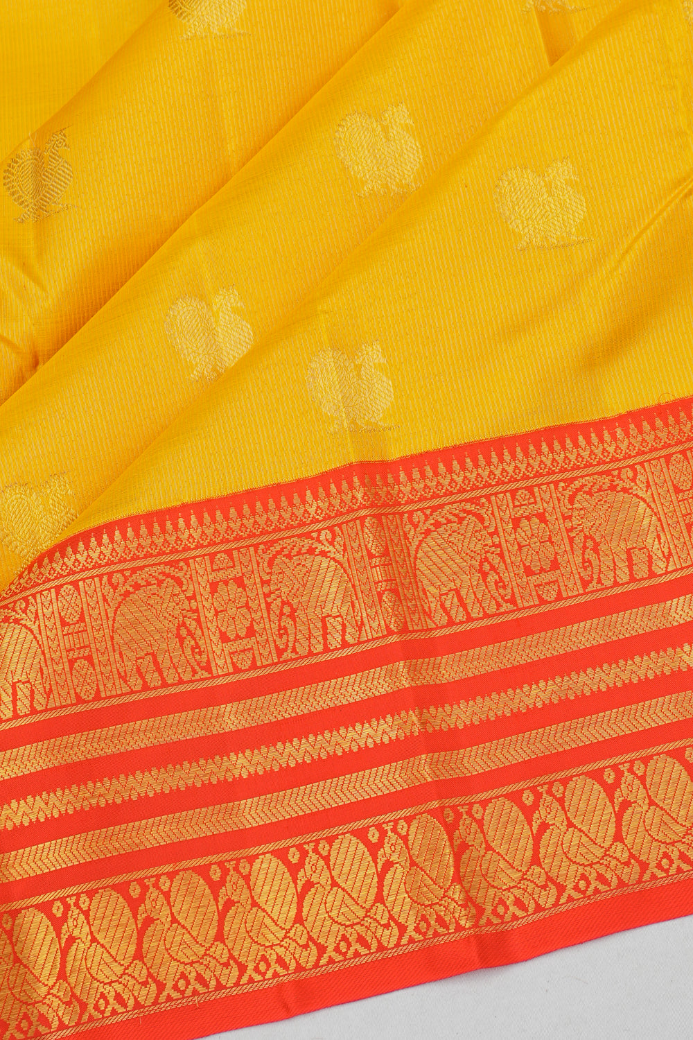Kanchipuram Silk Butta Yellow Saree 1214968489