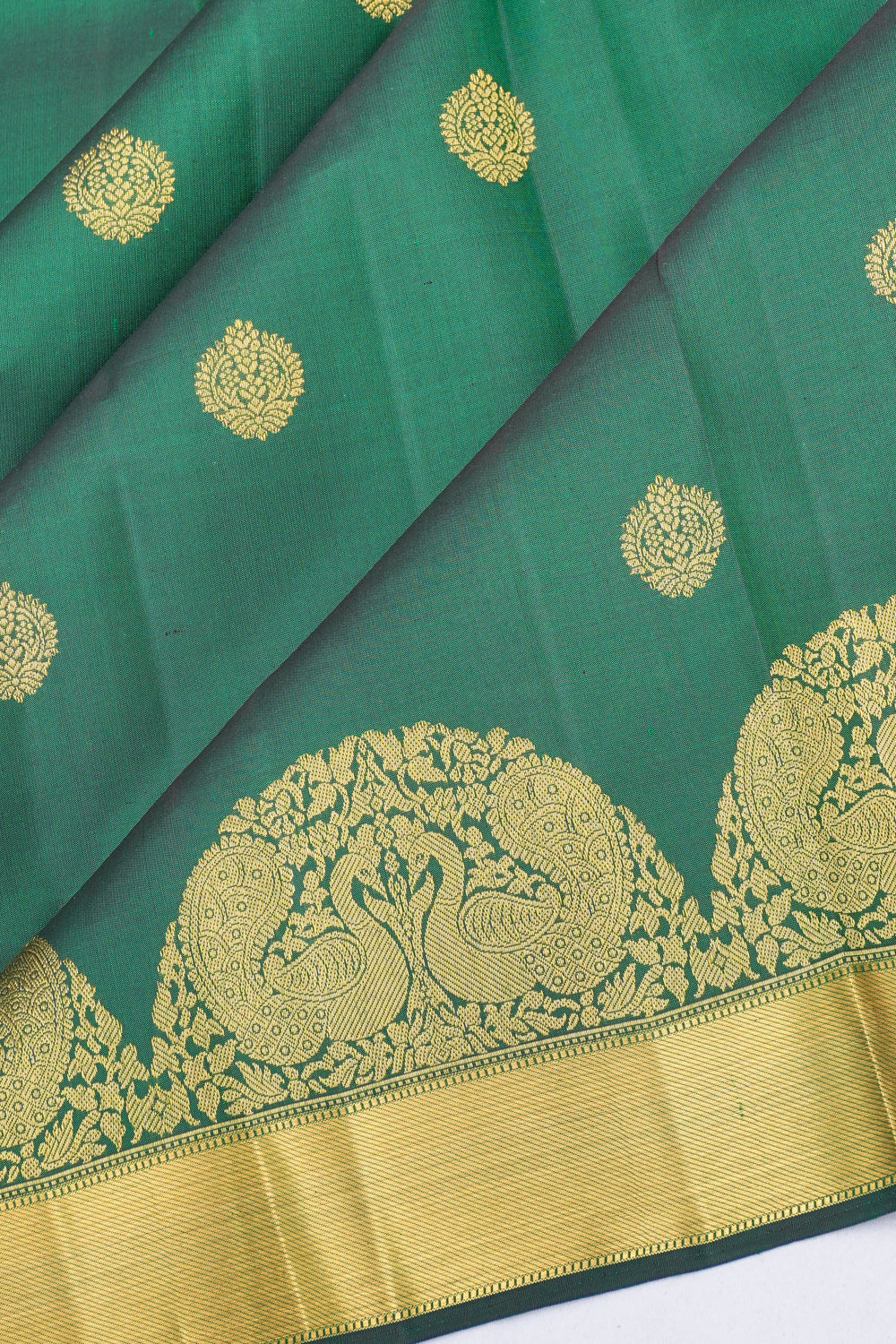Kanchipuram Silk Butta Bottle Green Saree 1214968491