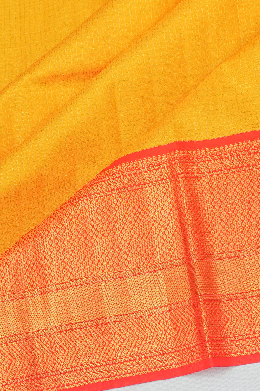Kanchipuram Silk Checks And Butta Yellow Saree 1214968494