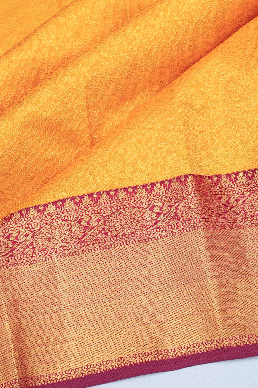 Kanchipuram Silk Brocade Yellow Saree