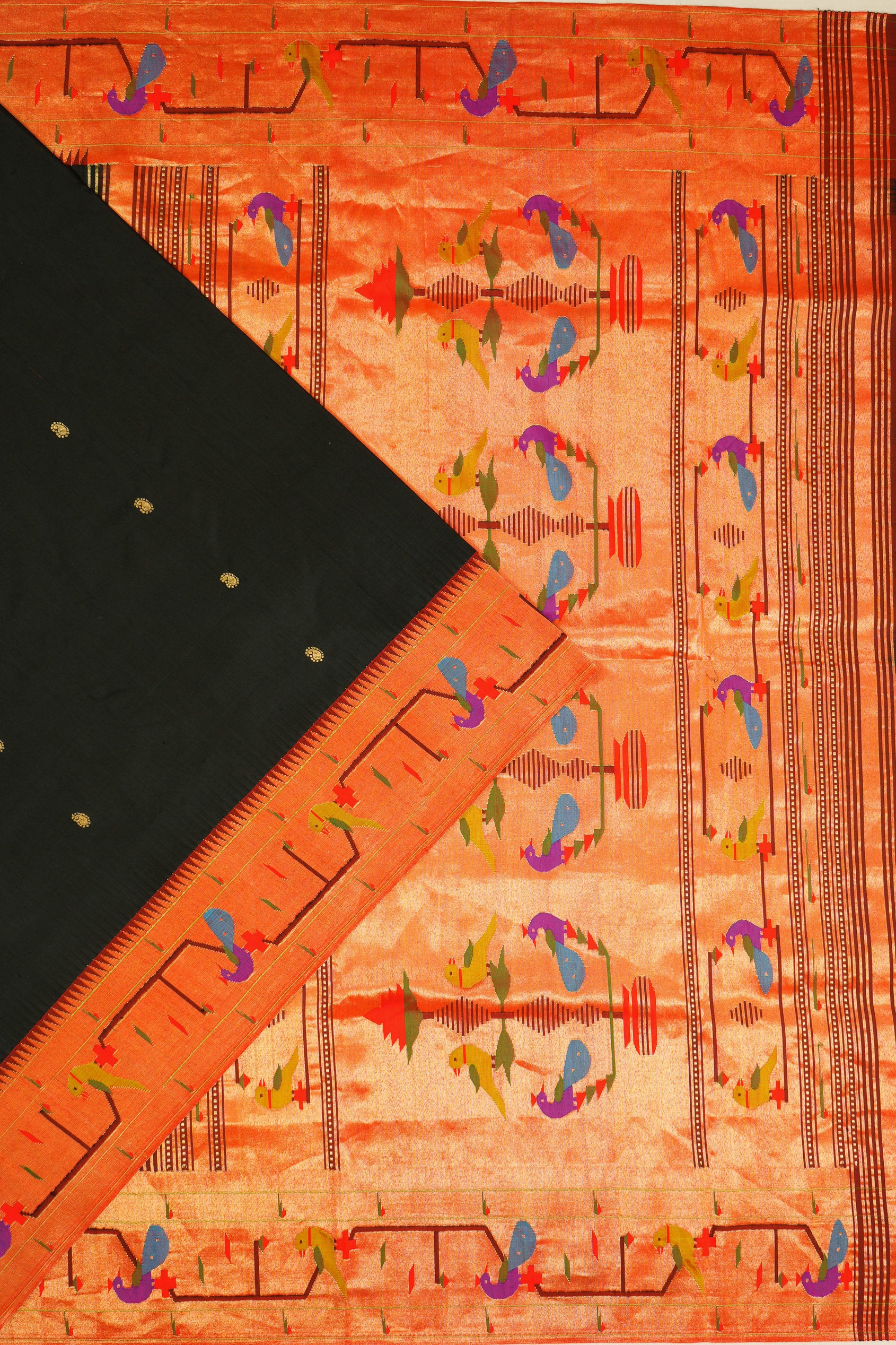 Paithani Silk Butta Black Saree With Akruthi Border
