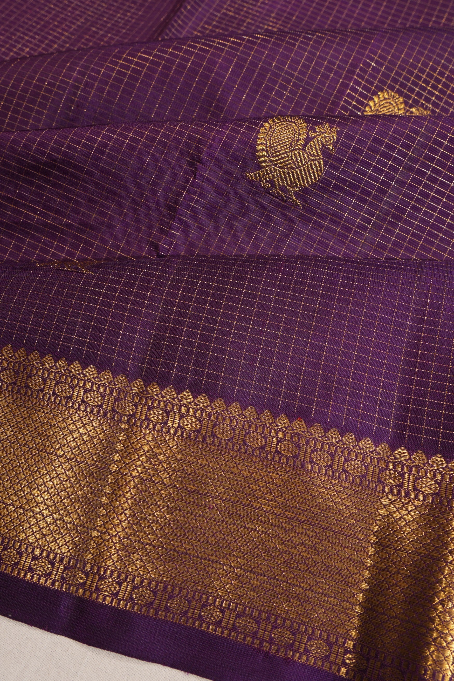 Kanchipuram Silk Checks And Butta Purple Saree 1214969507