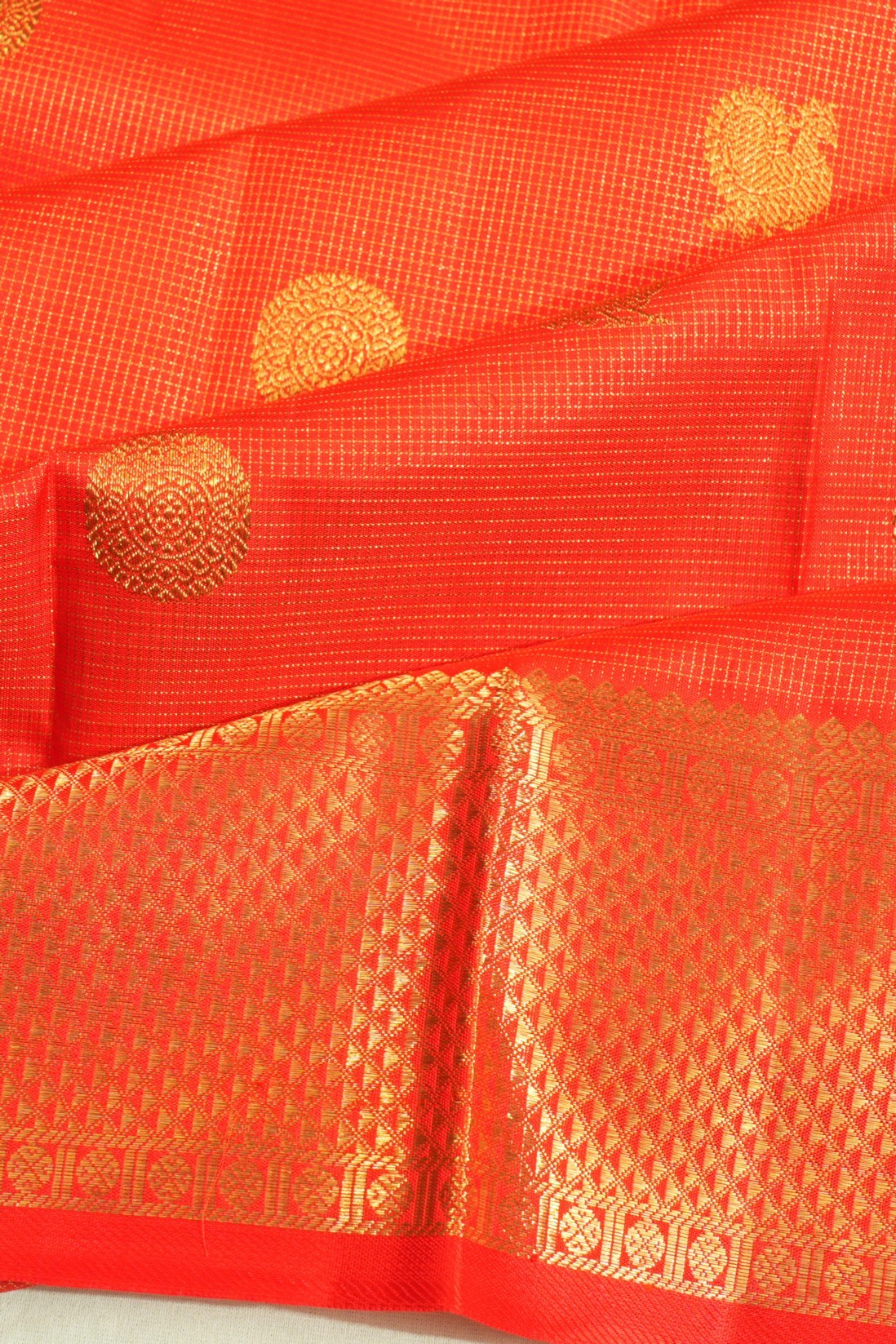 Kanchipuram Silk Checks And Butta Red Saree