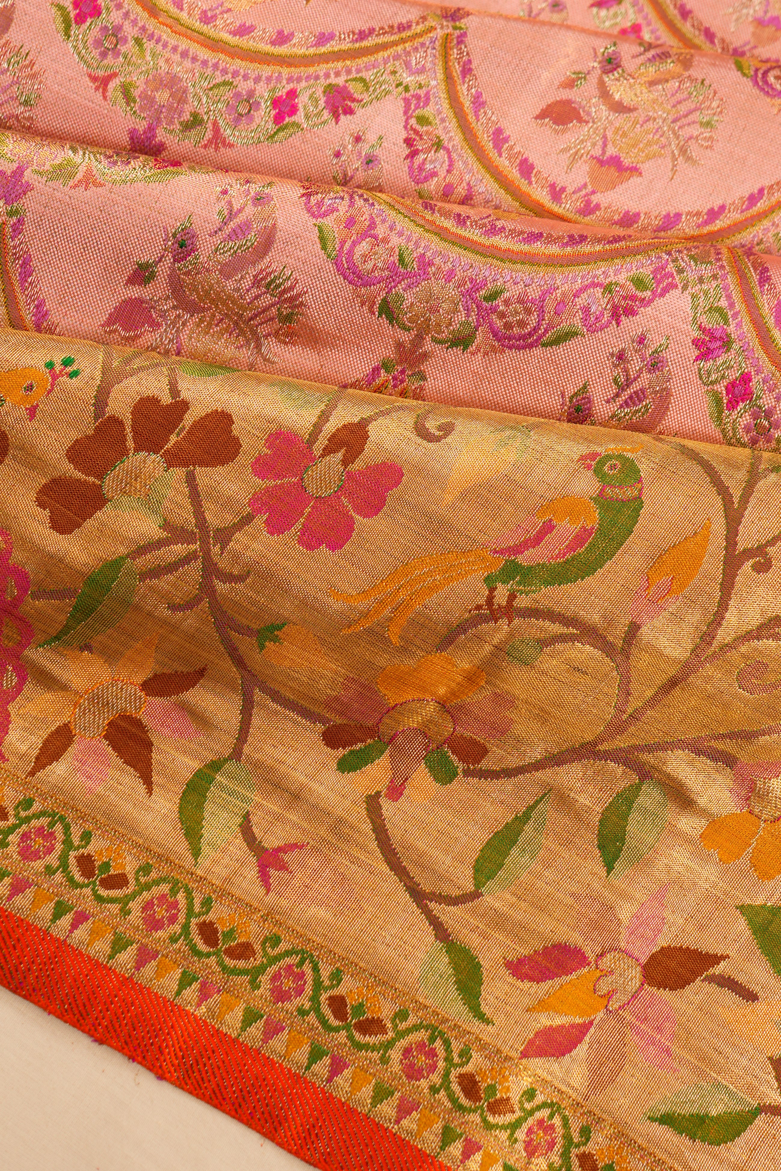 Kanchipuram Silk Tissue Brocade Baby Pink Saree