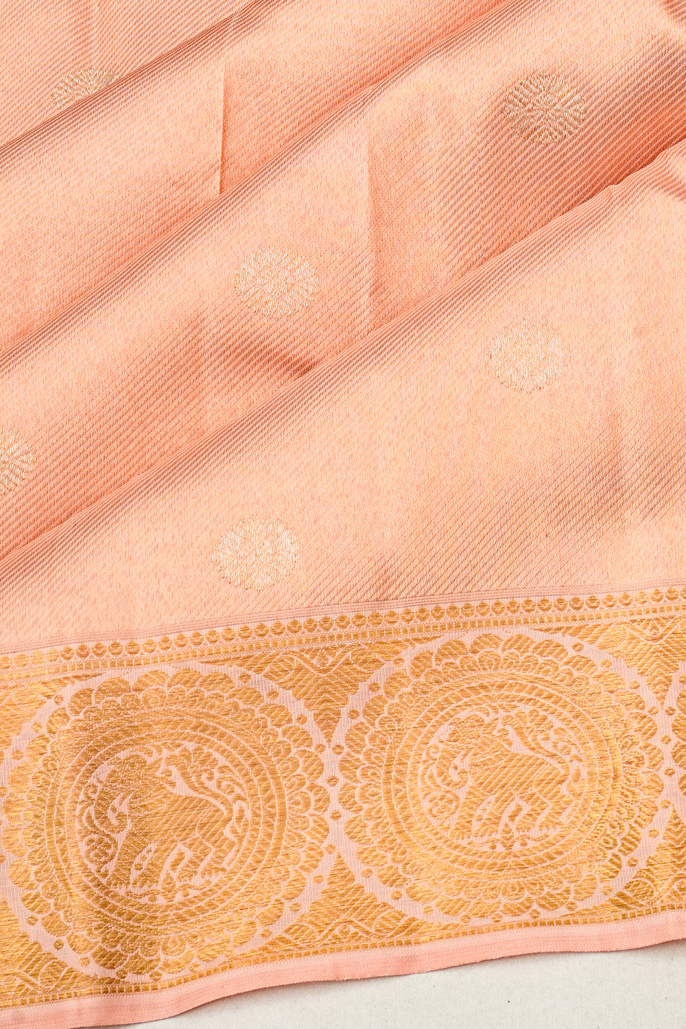 Kanchipuram Silk Tissue Brocade Peach Saree
