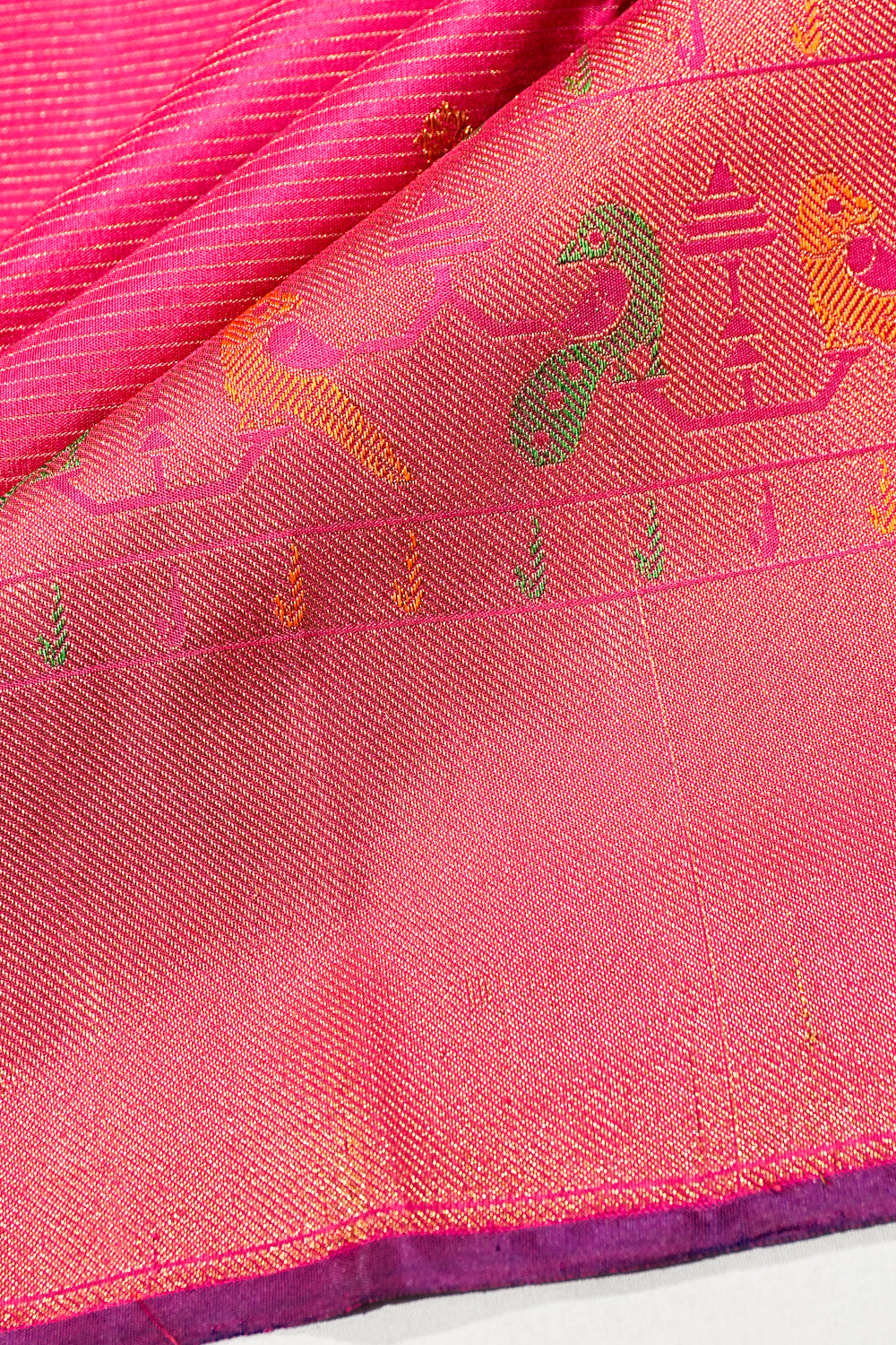 Kanchipuram Silk Oosi Lines And Butta Rani Pink Saree 1214975592