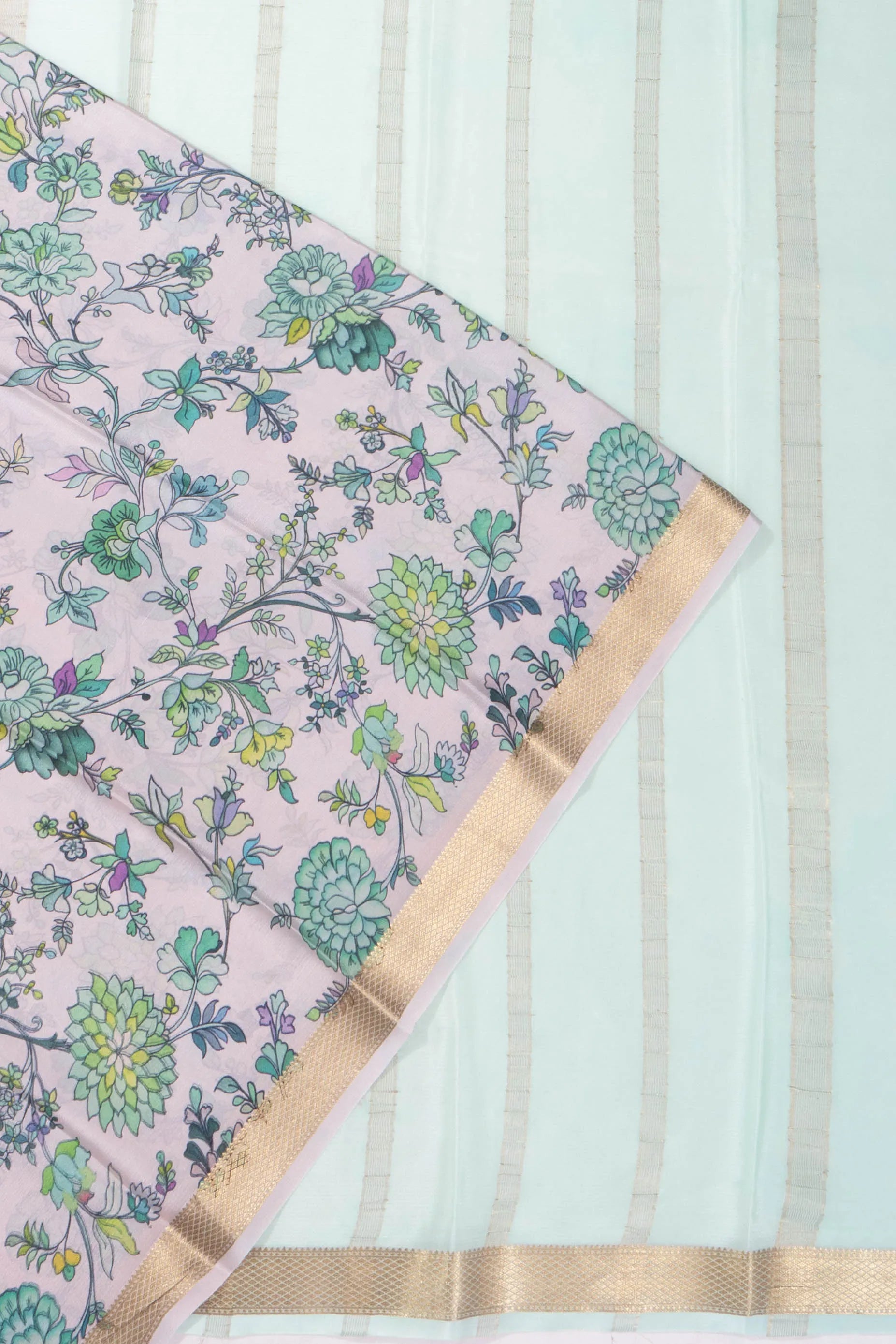 Mysore Silk Floral Printed Pastel Lavender Saree