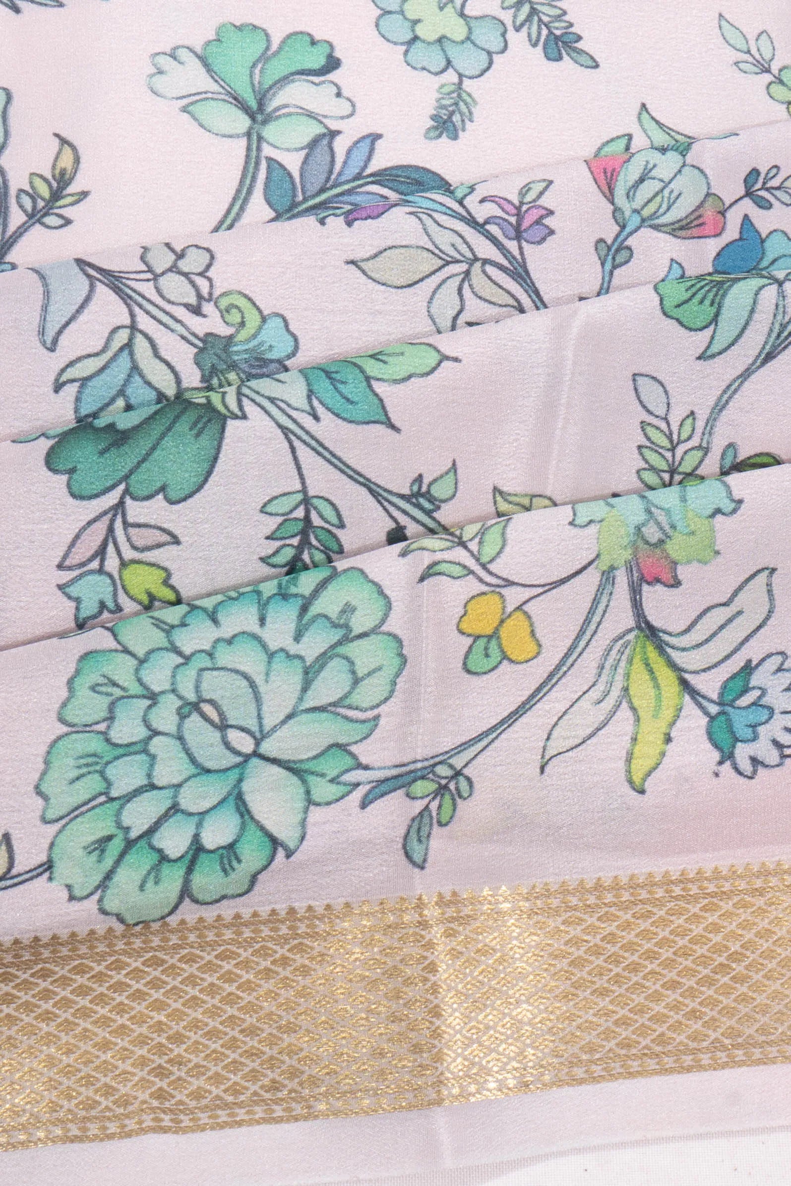 Mysore Silk Floral Printed Pastel Lavender Saree