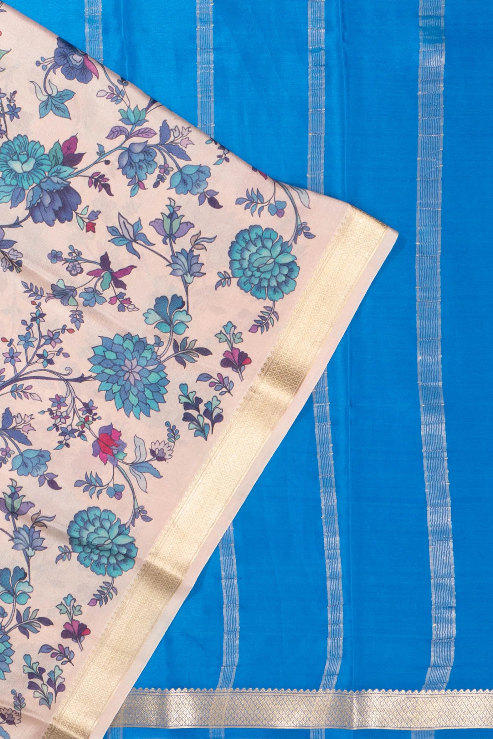 Mysore Silk Floral Printed Peach Saree