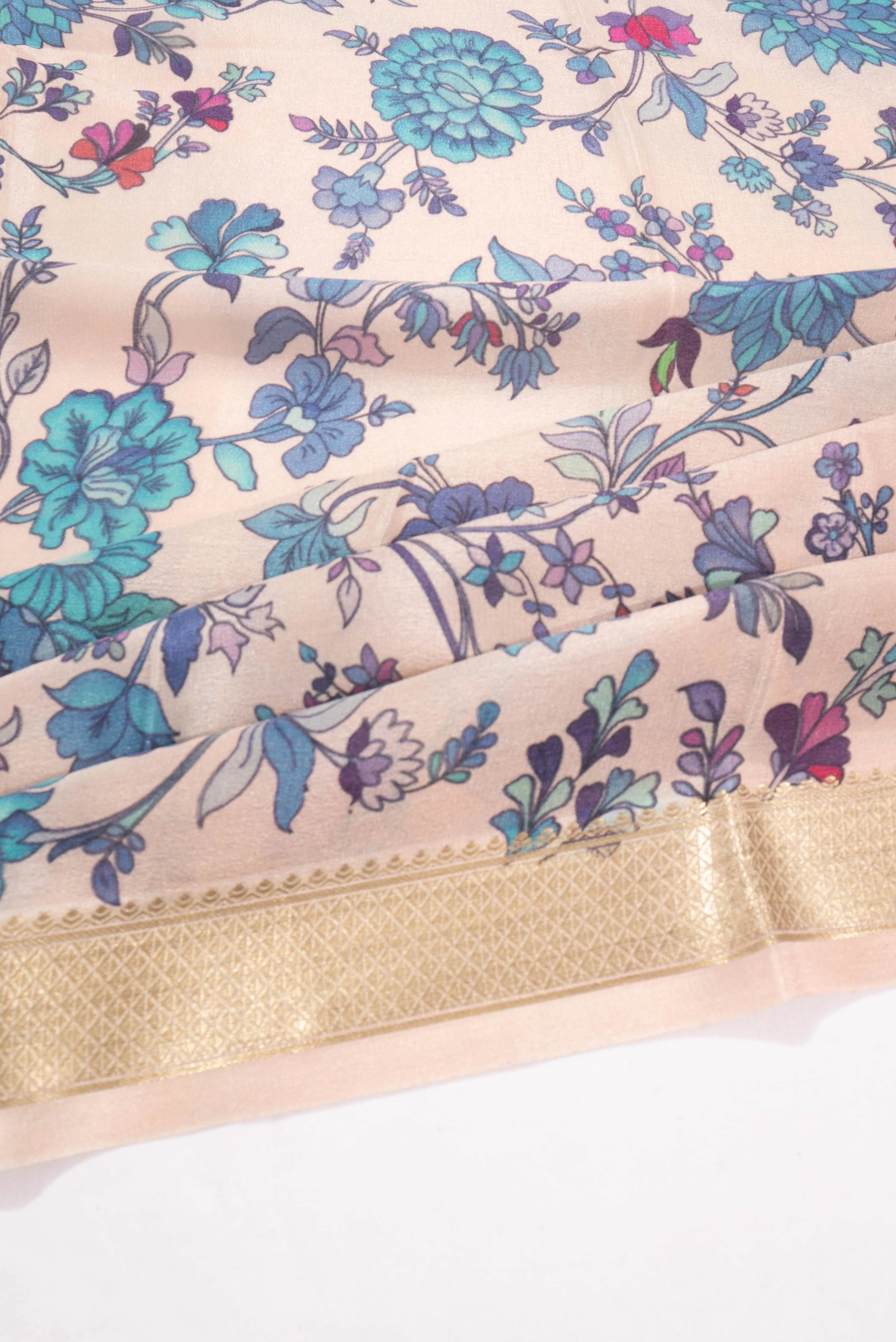 Mysore Silk Floral Printed Peach Saree