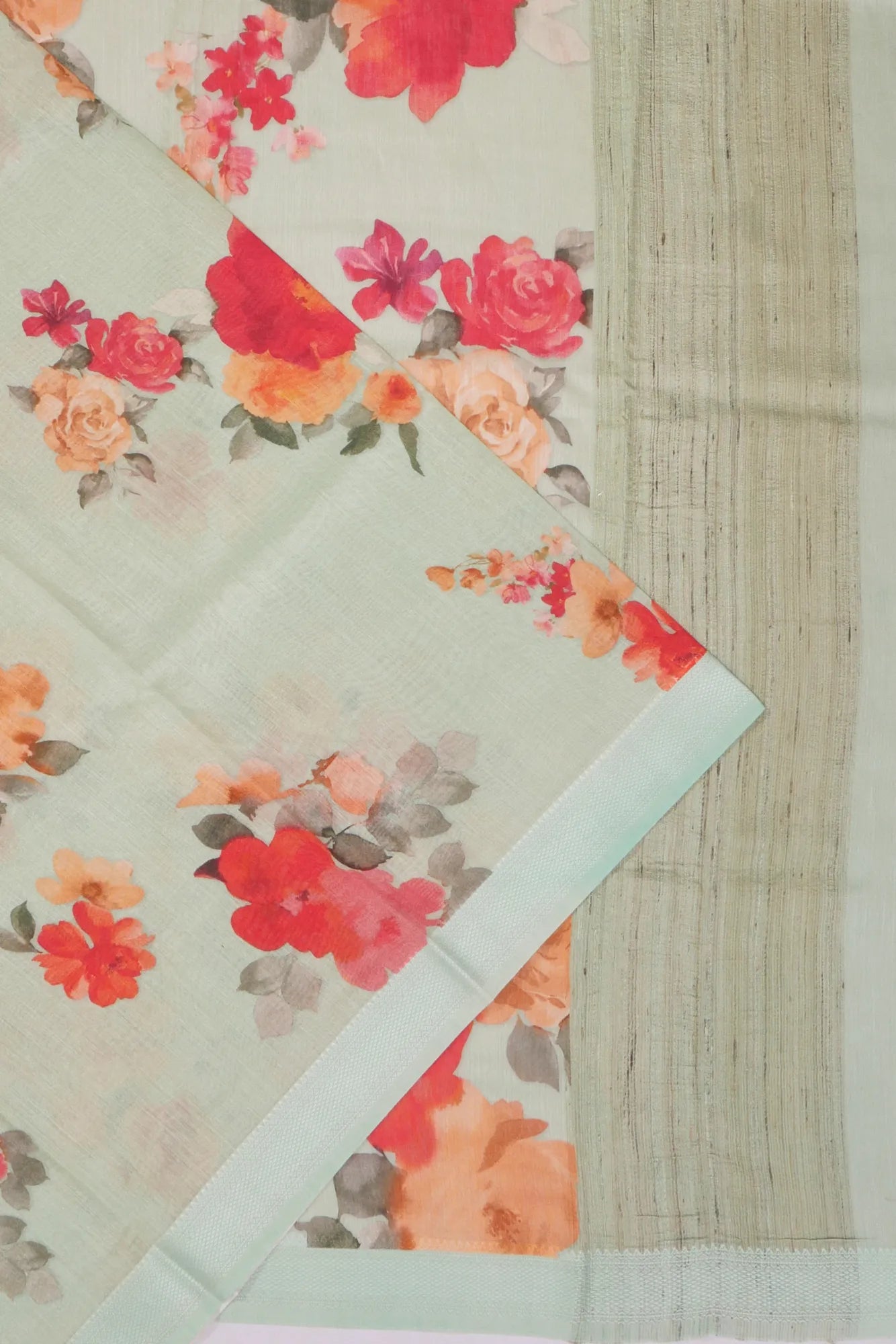 Chanderi Silk Floral Printed Mint Green Saree