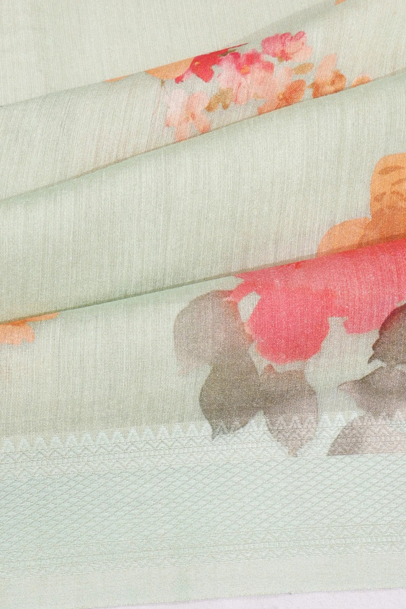 Chanderi Silk Floral Printed Mint Green Saree