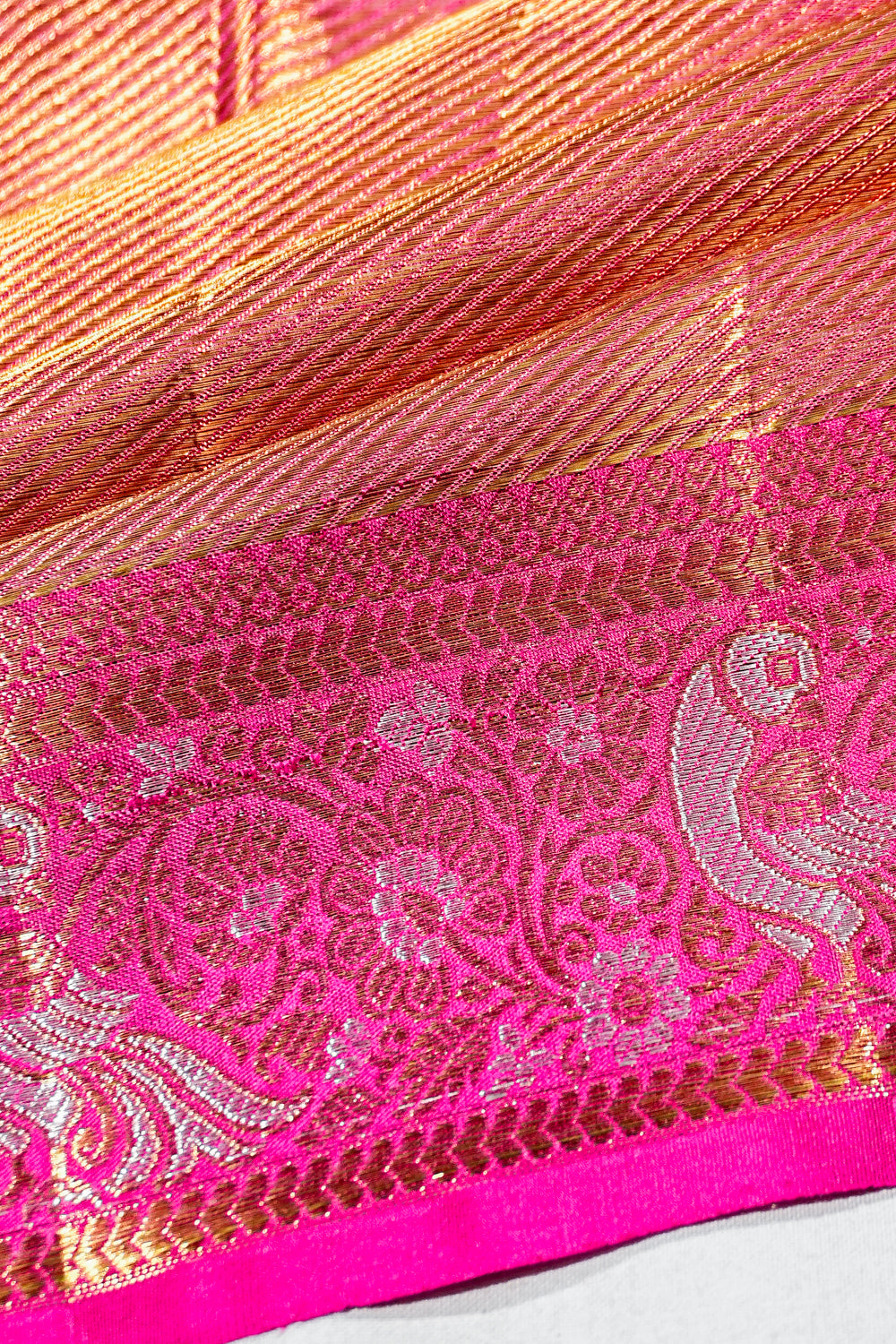 Kanchipuram Silk Tissue Brocade Pink Saree 1214978204