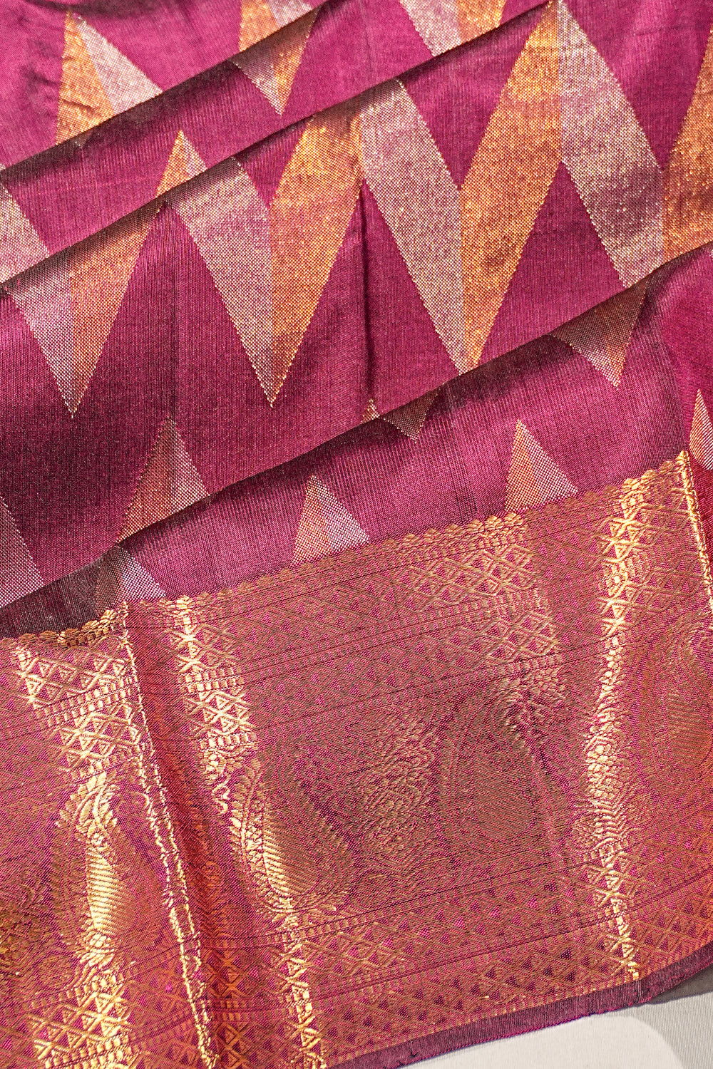 Kanchipuram Silk Zig Zag Lines Purple Saree